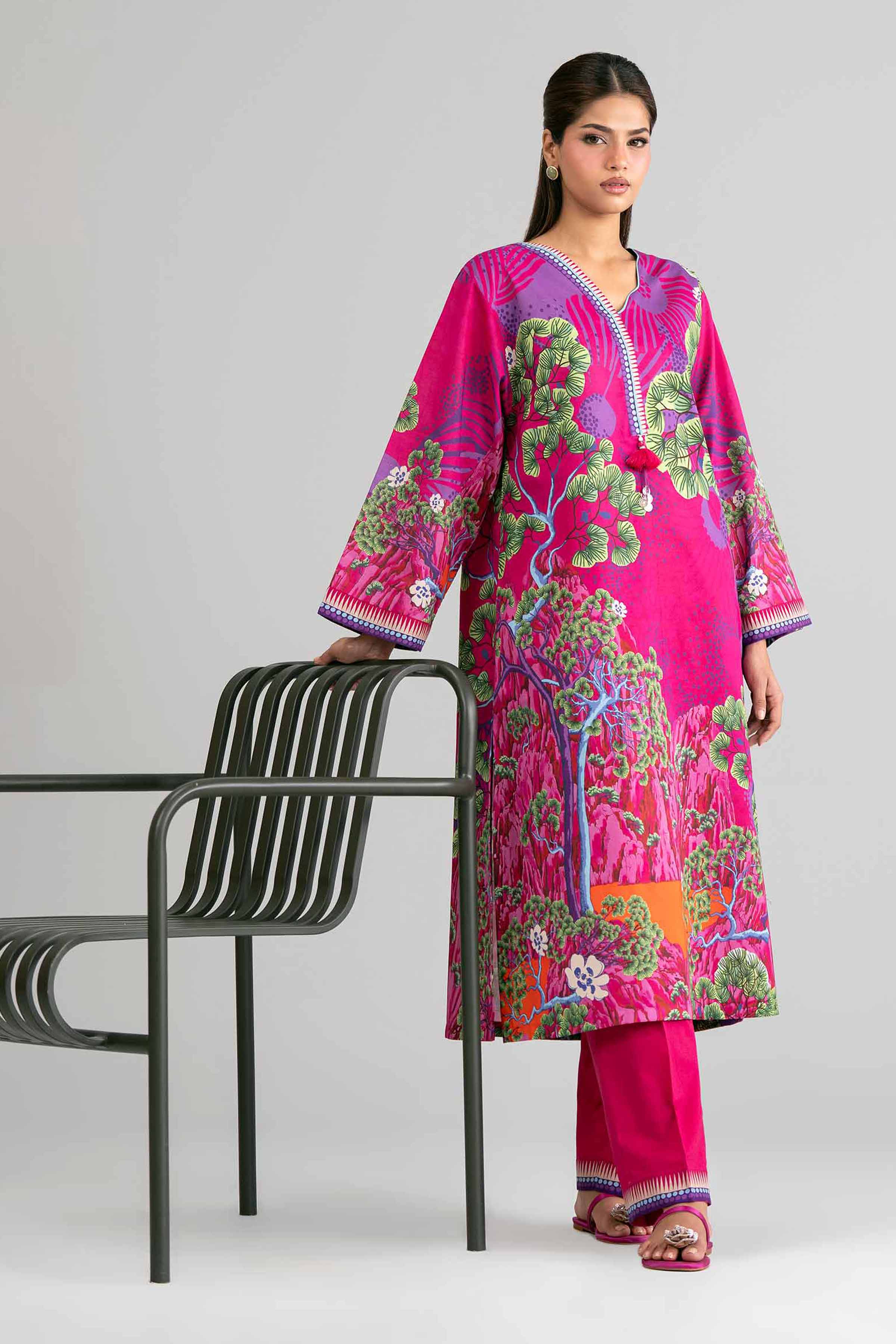2 Piece - Digital Printed Suit - 42601616 Pink Lawn 2PC Printed
