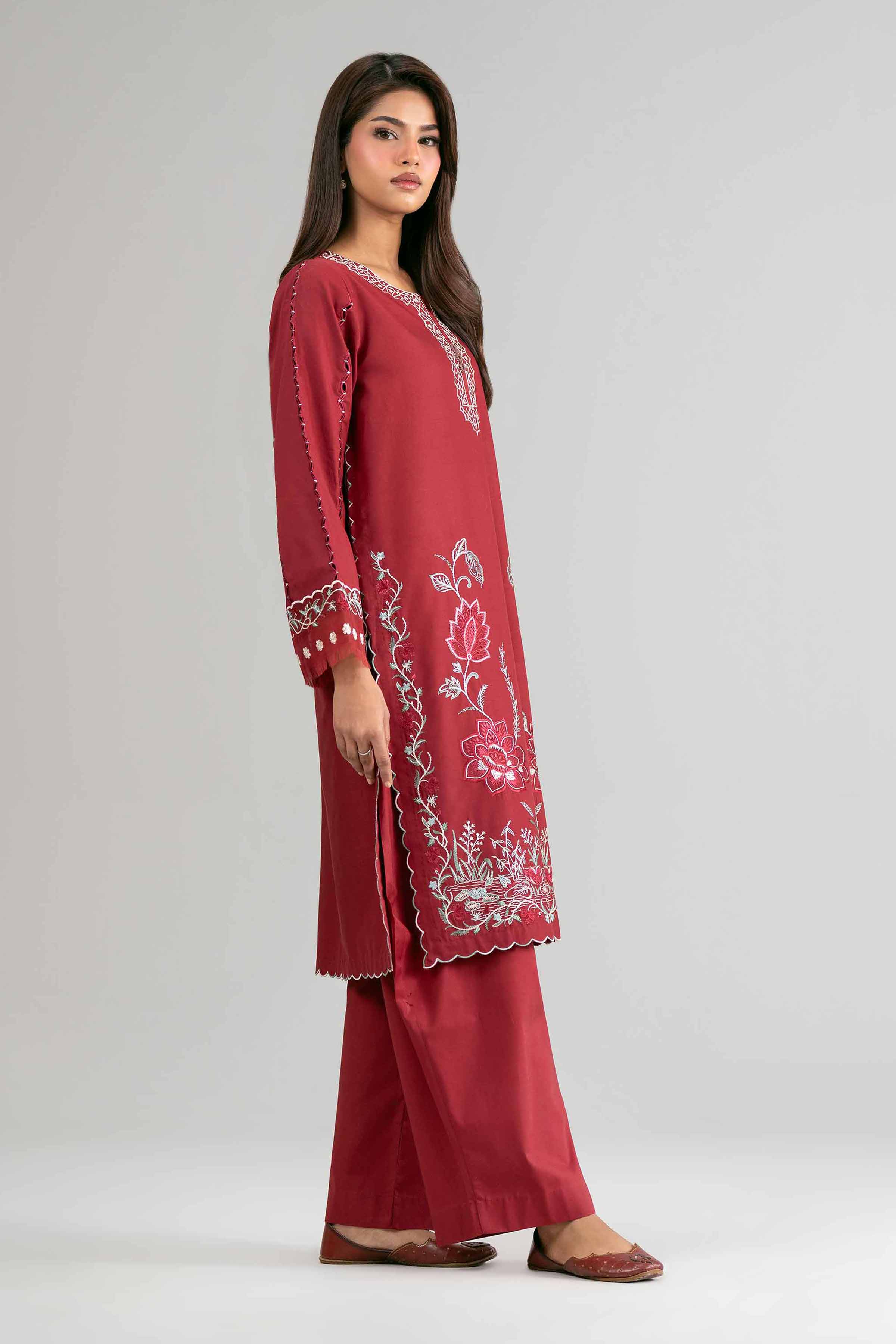 2 Piece - Embroidered Suit - 42601625 Maroon Lawn 2PC Embroidered