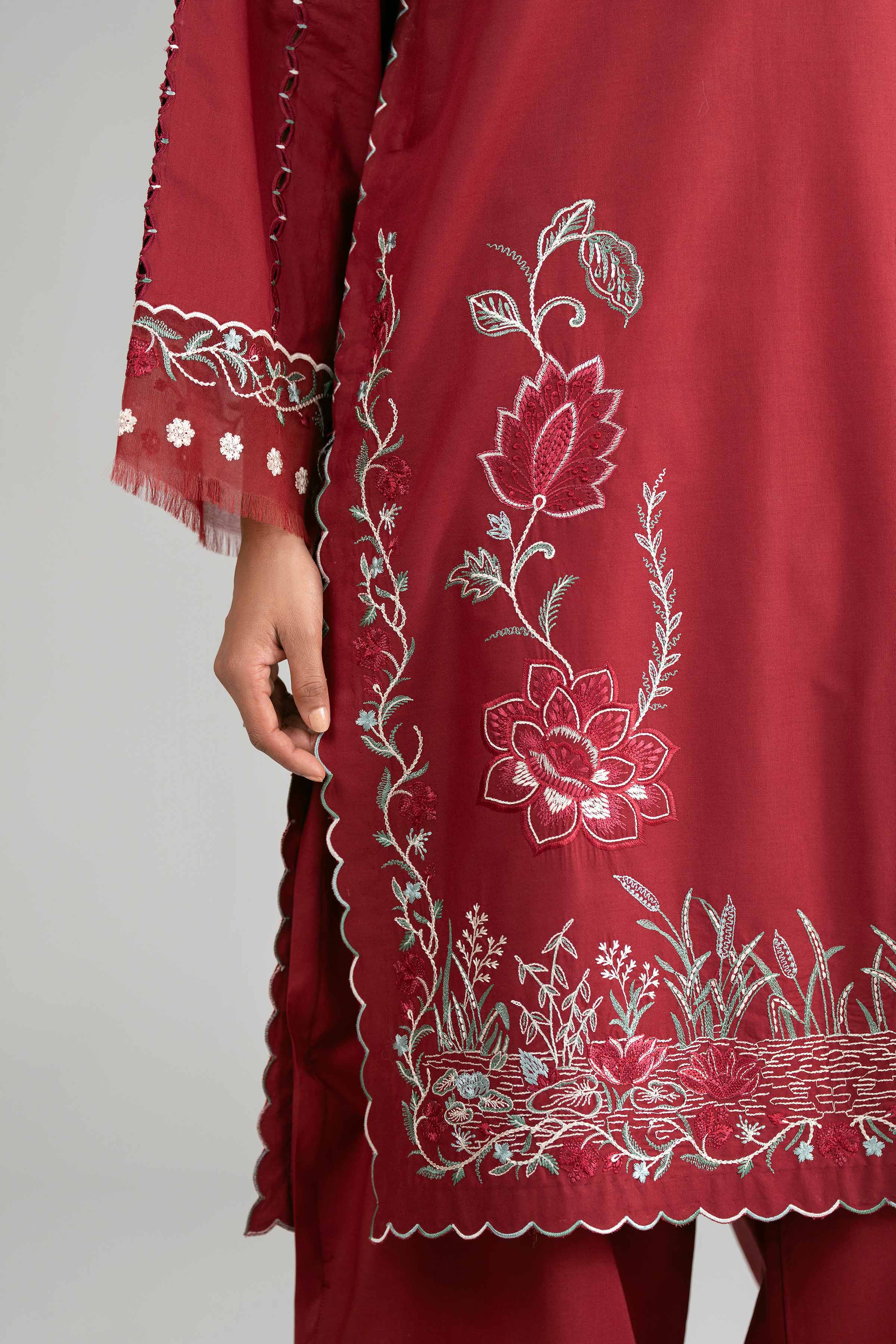 2 Piece - Embroidered Suit - 42601625 Maroon Lawn 2PC Embroidered