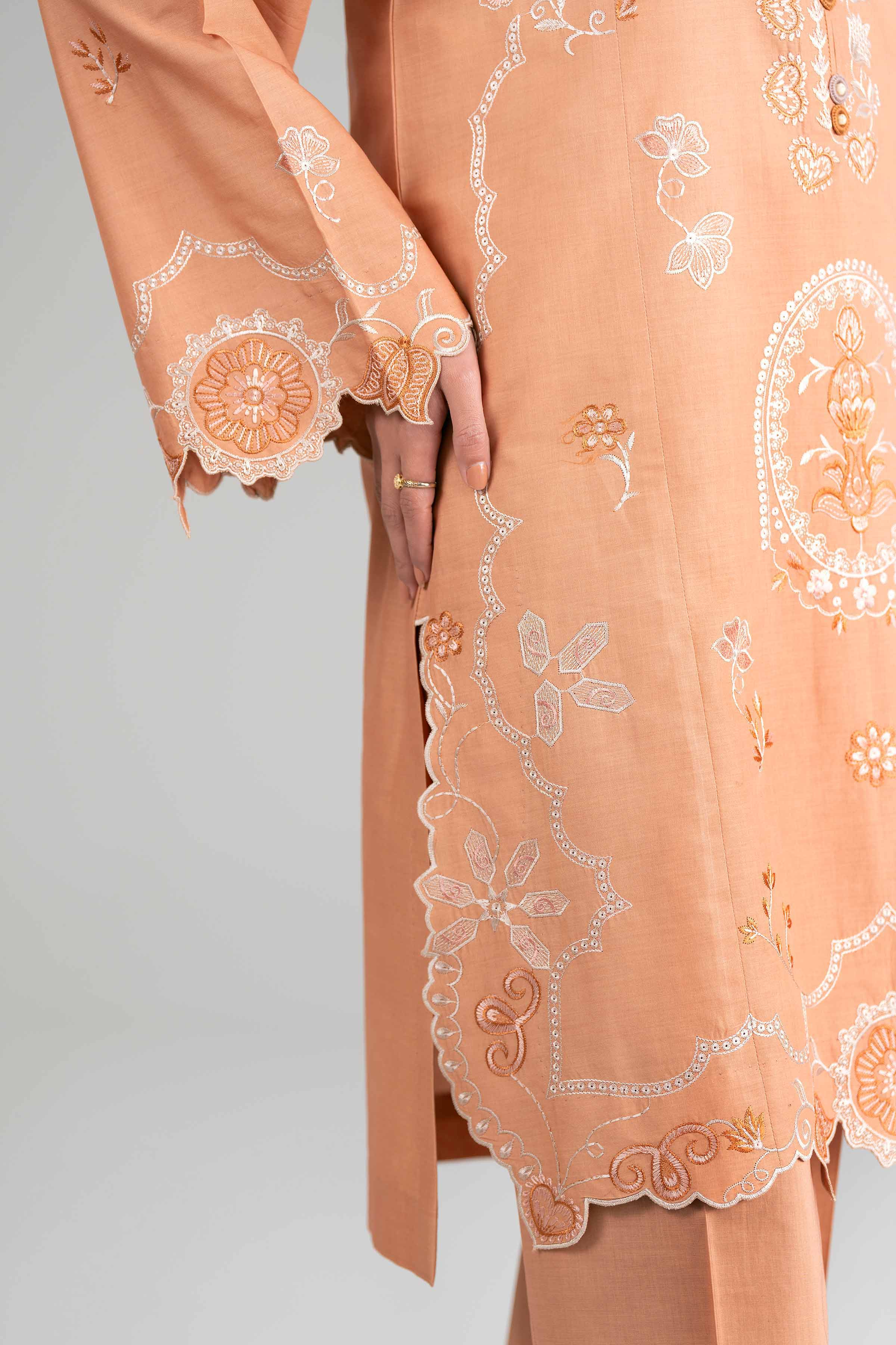 2 Piece - Embroidered Suit - 42601627 Orange Lawn 2PC Embroidered