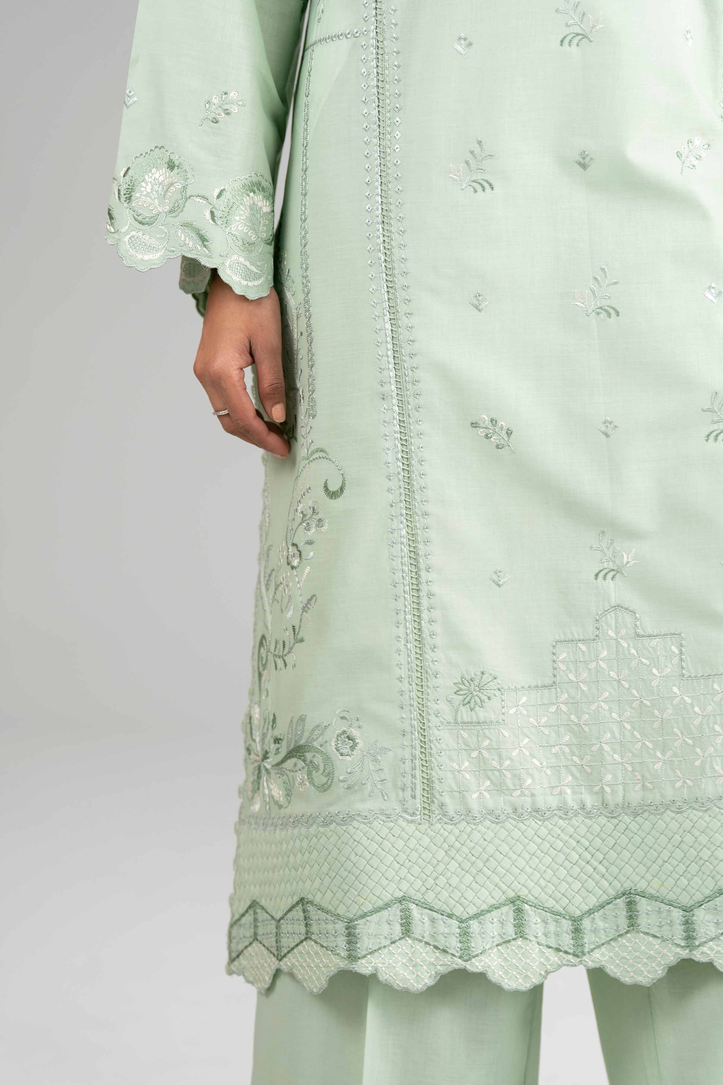 2 Piece - Embroidered Suit - 42601629 Green Lawn 2PC Embroidered