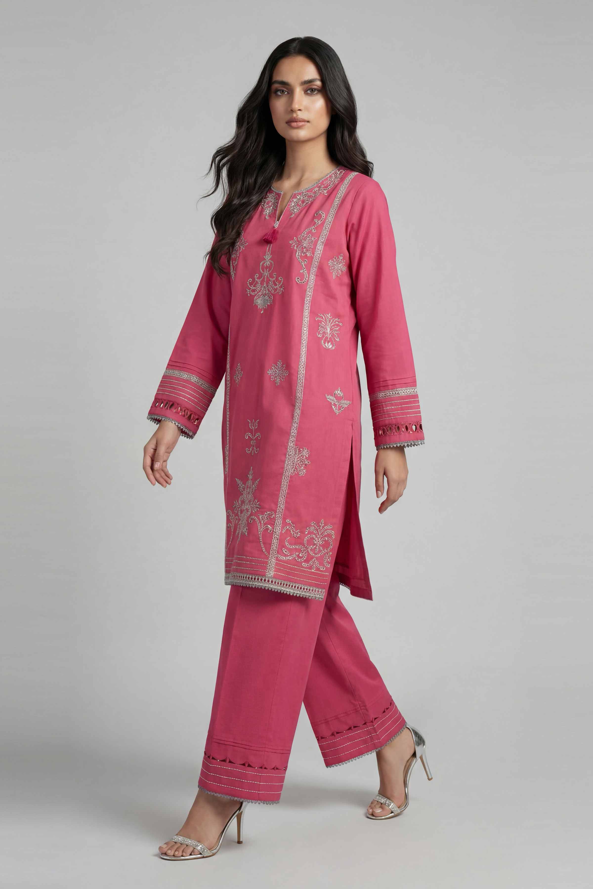 2 Piece - Embroidered Suit - 42601631 Pink Lawn 2PC Embroidered