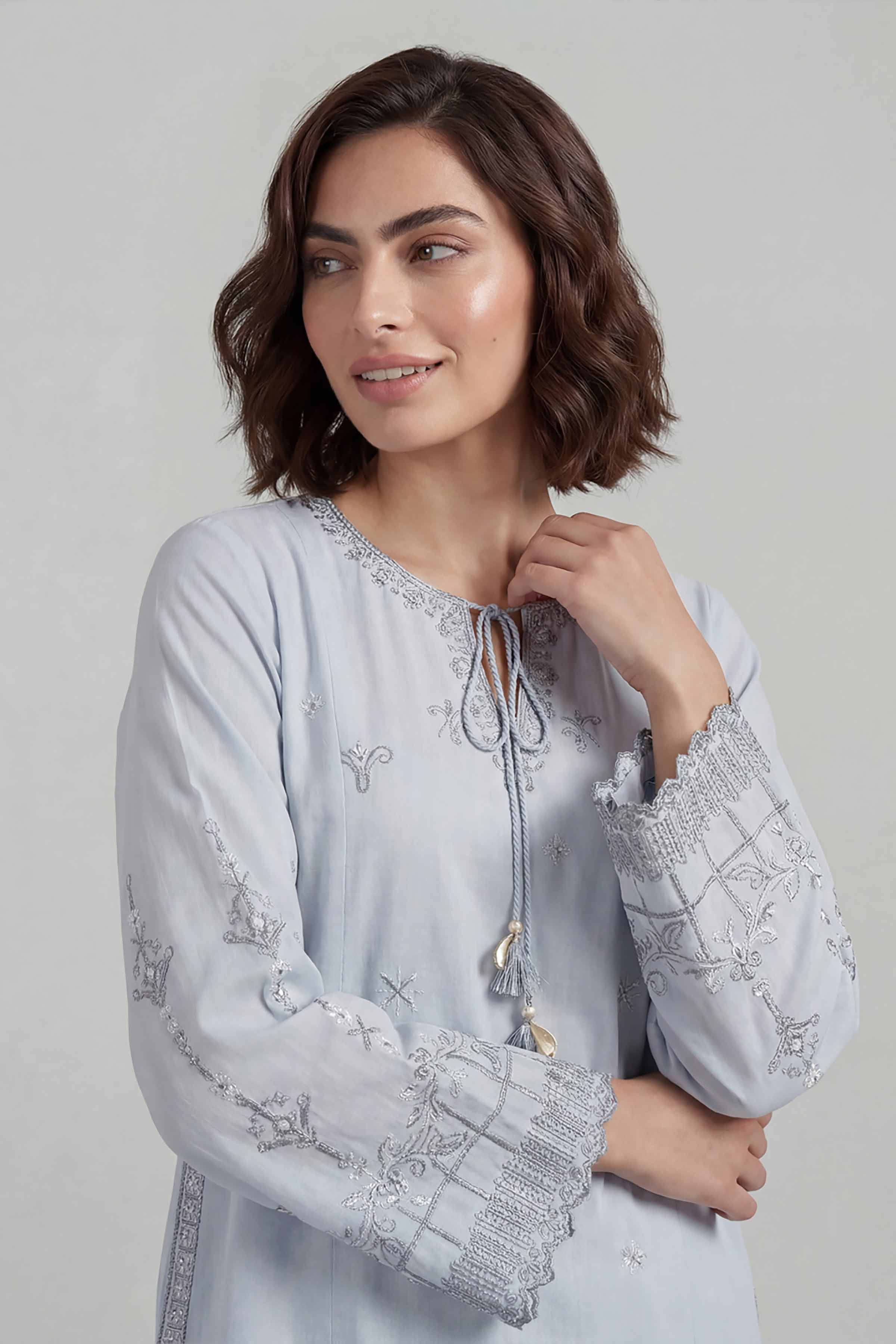 2 Piece - Embroidered Suit - 42601634 Blue Lawn 2PC Embroidered