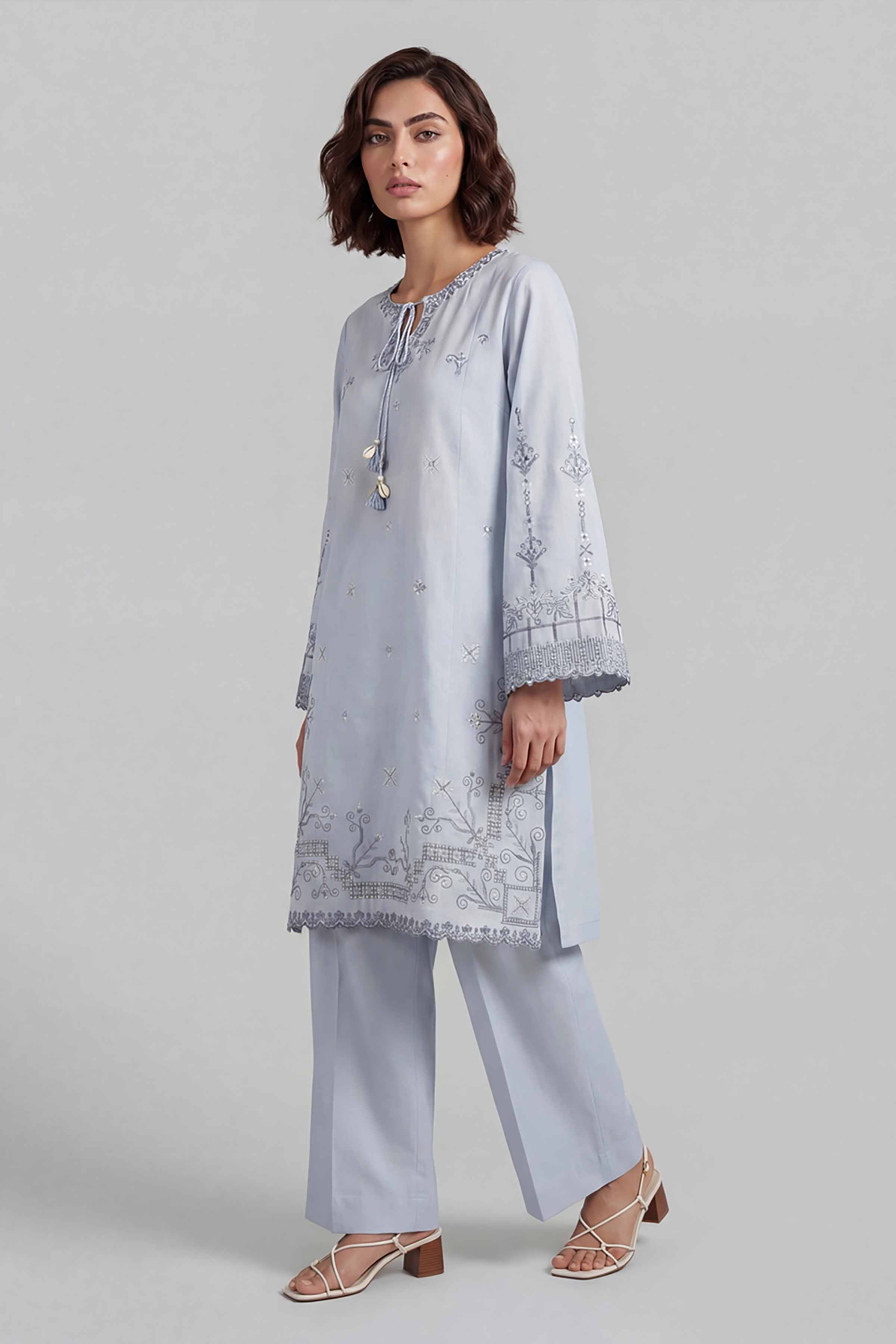 2 Piece - Embroidered Suit - 42601634 Blue Lawn 2PC Embroidered