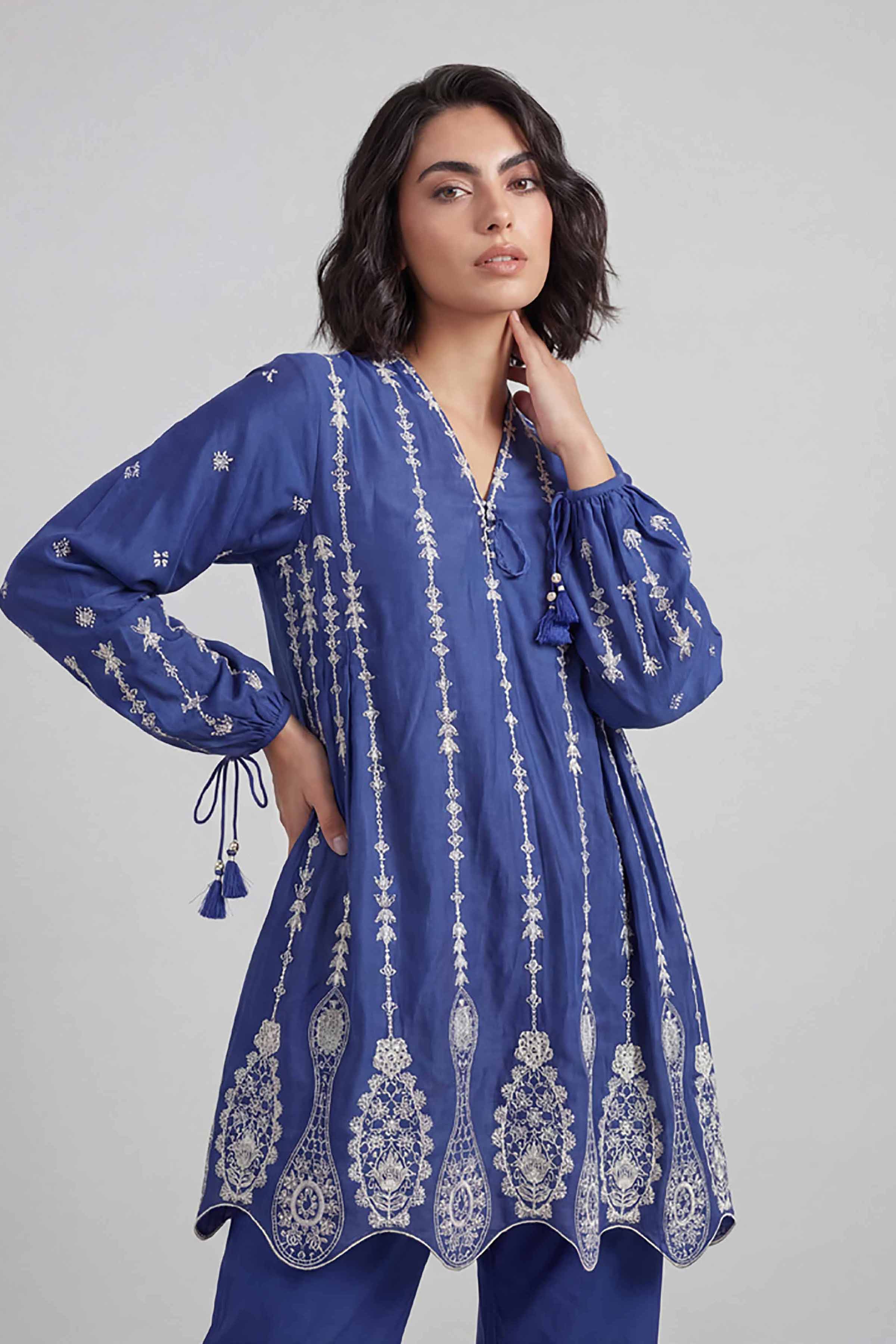 2 Piece - Embroidered Suit - 42601635 Blue Lawn 2PC Embroidered