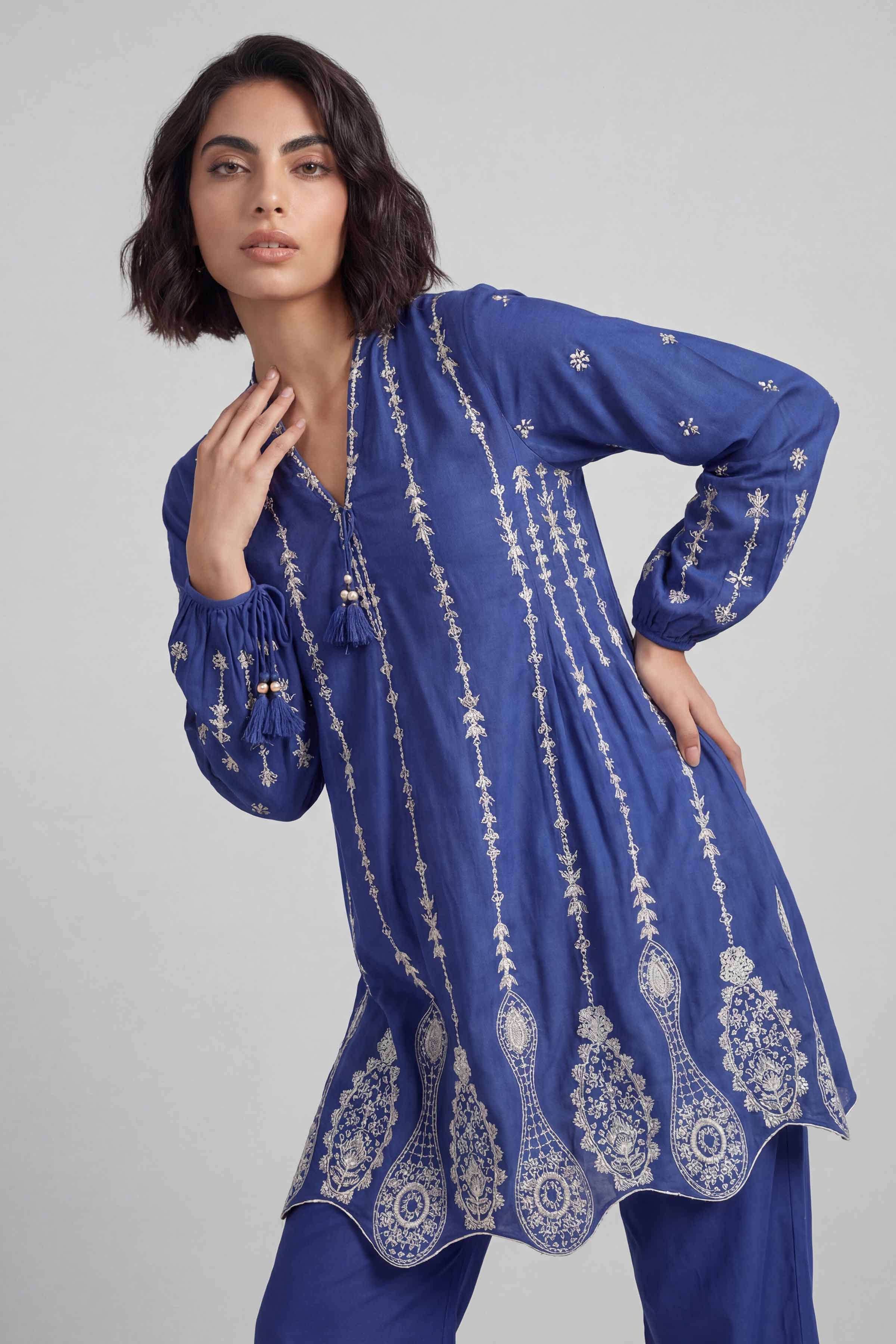 2 Piece - Embroidered Suit - 42601635 Blue Lawn 2PC Embroidered