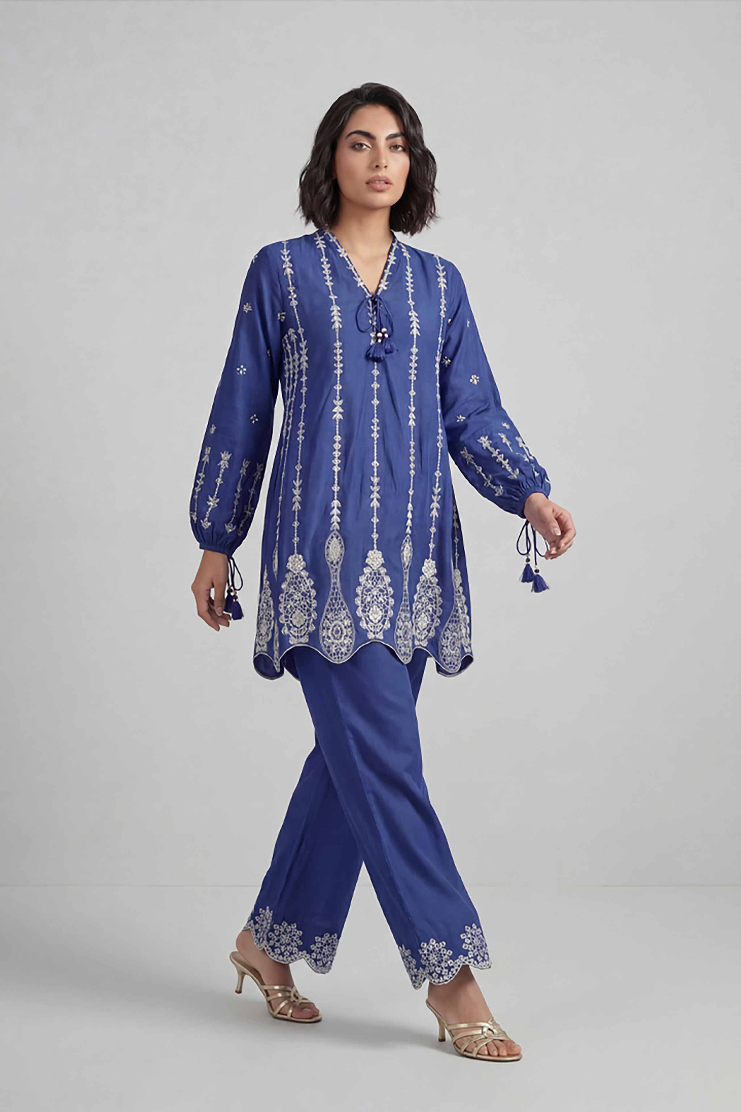 2 Piece - Embroidered Suit - 42601635 Blue Lawn 2PC Embroidered
