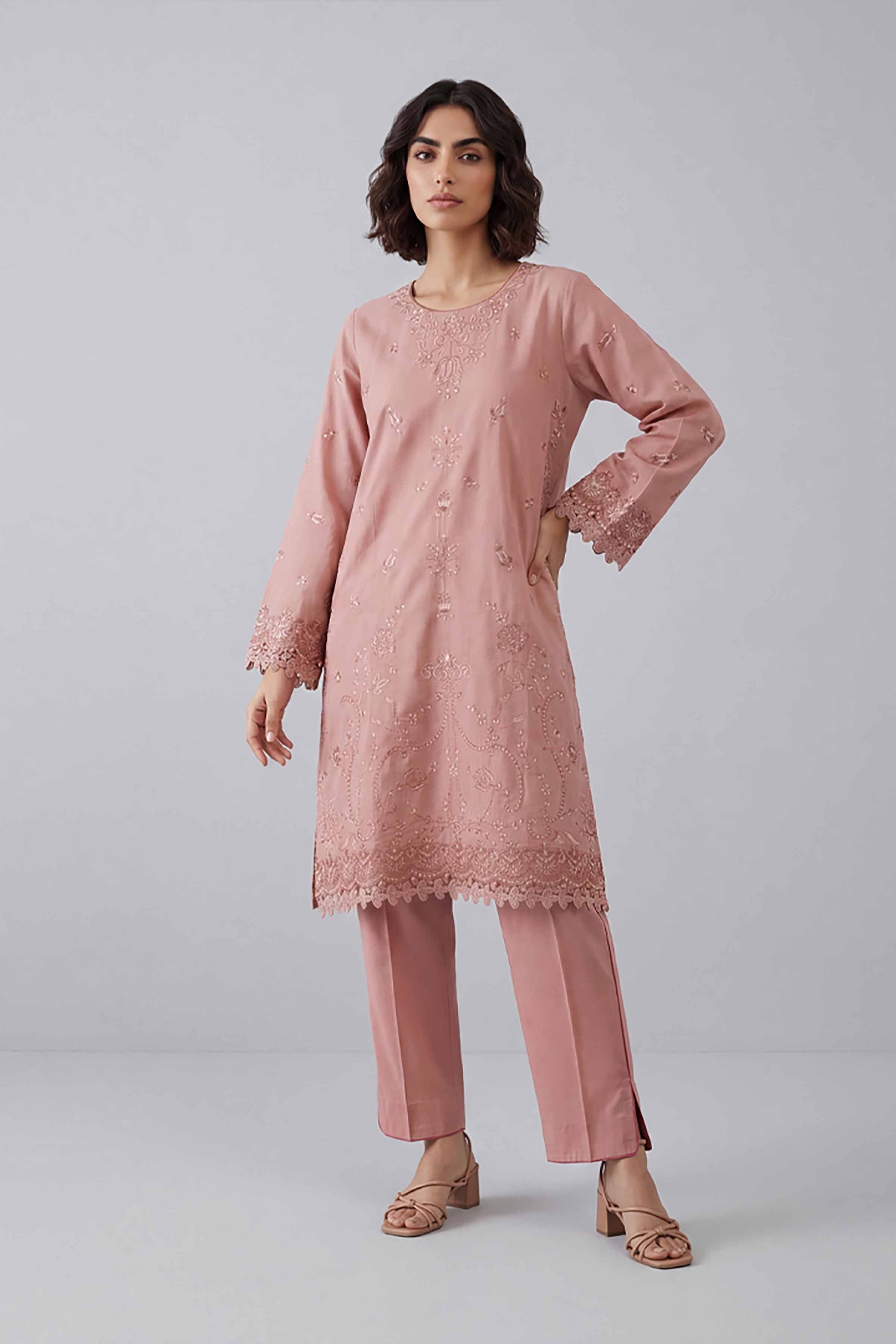 2 Piece - Embroidered Suit - 42601636 Pink Lawn 2PC Embroidered