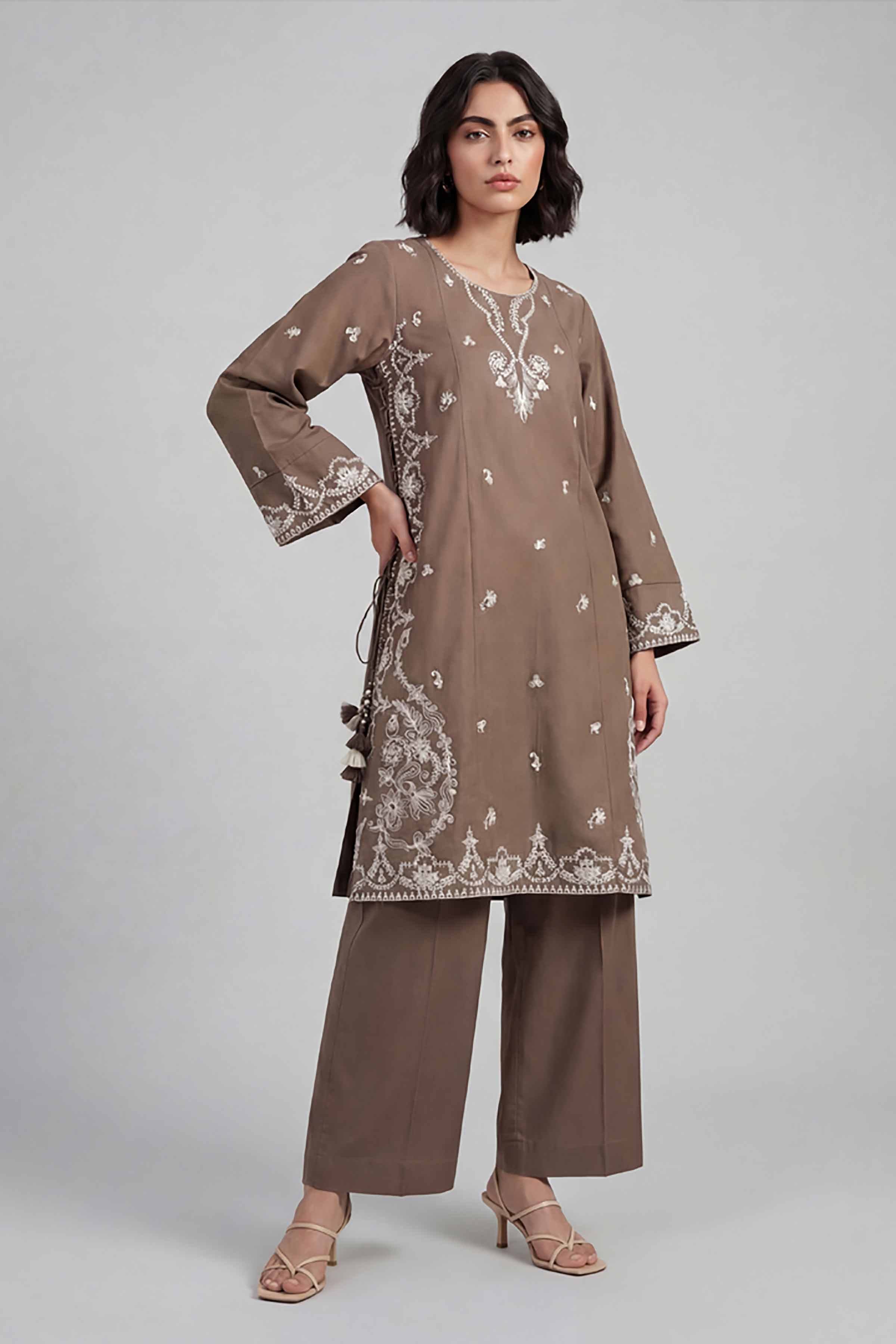 2 Piece - Embroidered Suit - 42601637 Brown Lawn 2PC Embroidered