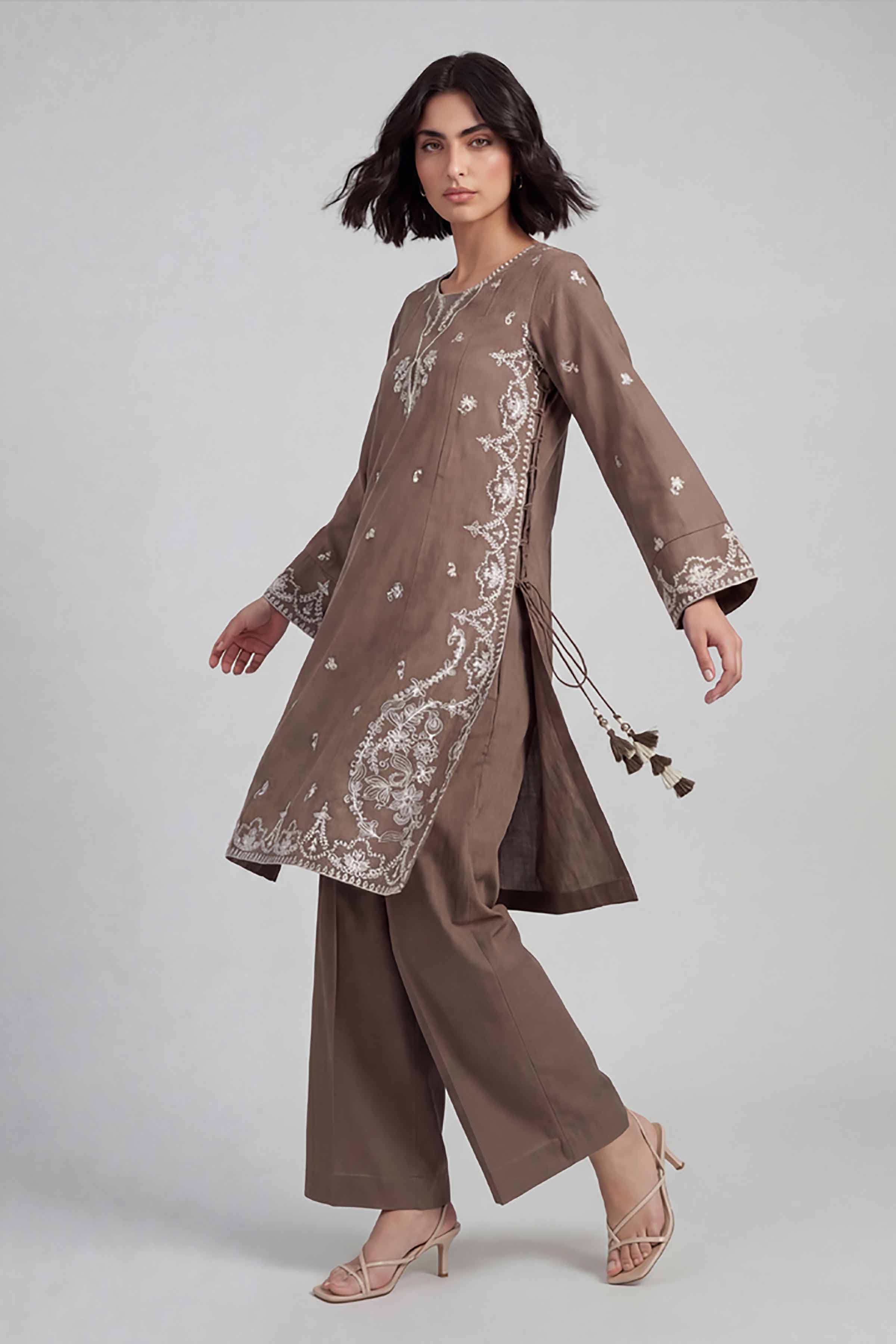 2 Piece - Embroidered Suit - 42601637 Brown Lawn 2PC Embroidered