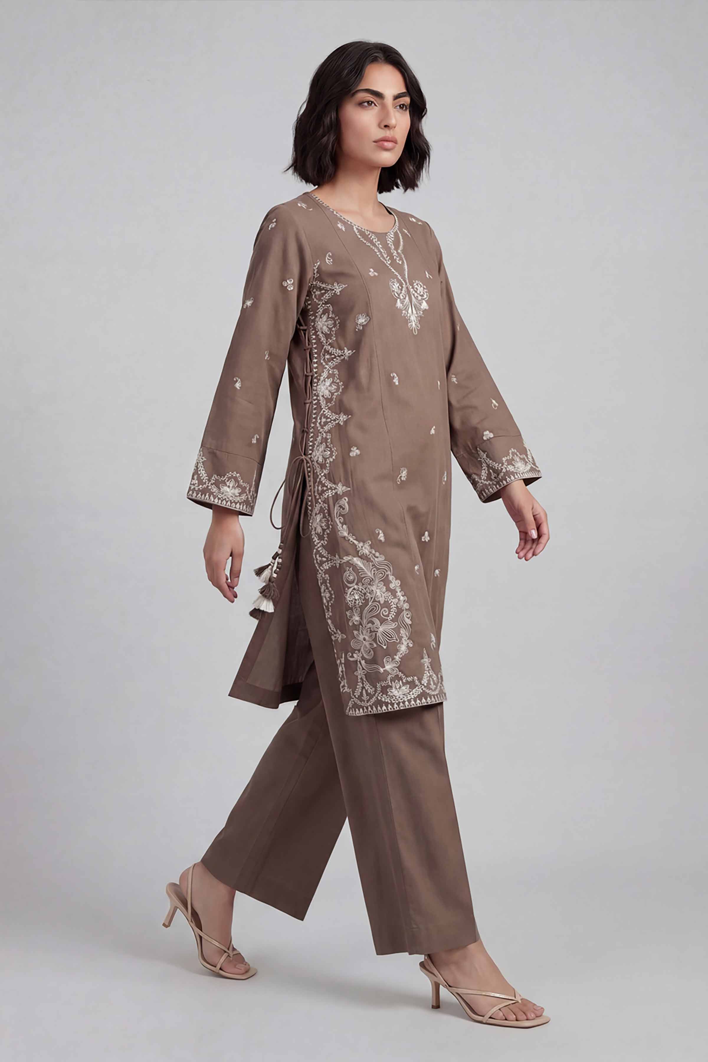 2 Piece - Embroidered Suit - 42601637 Brown Lawn 2PC Embroidered