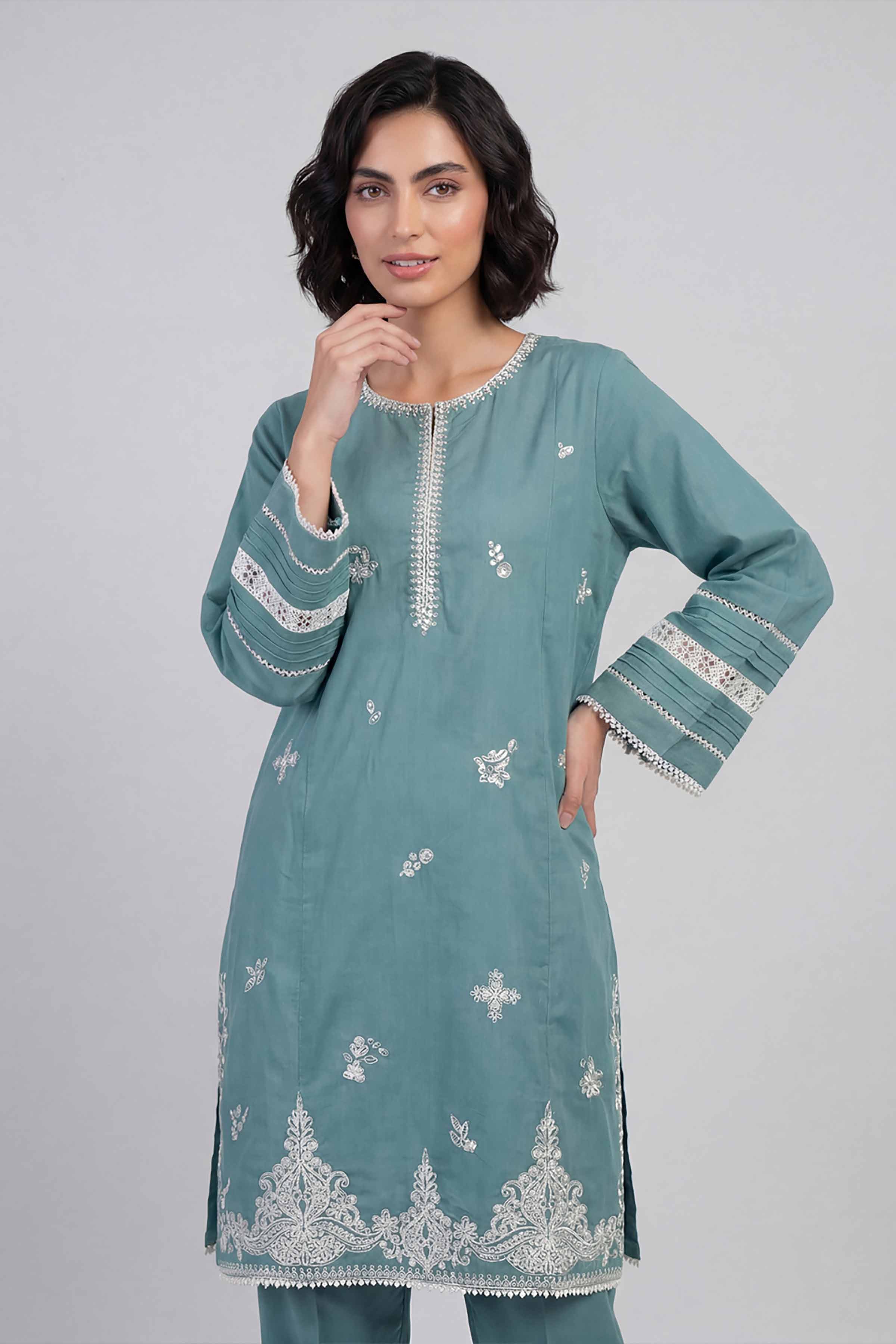 2 Piece - Embroidered Suit - 42601638 Green Lawn 2PC Embroidered