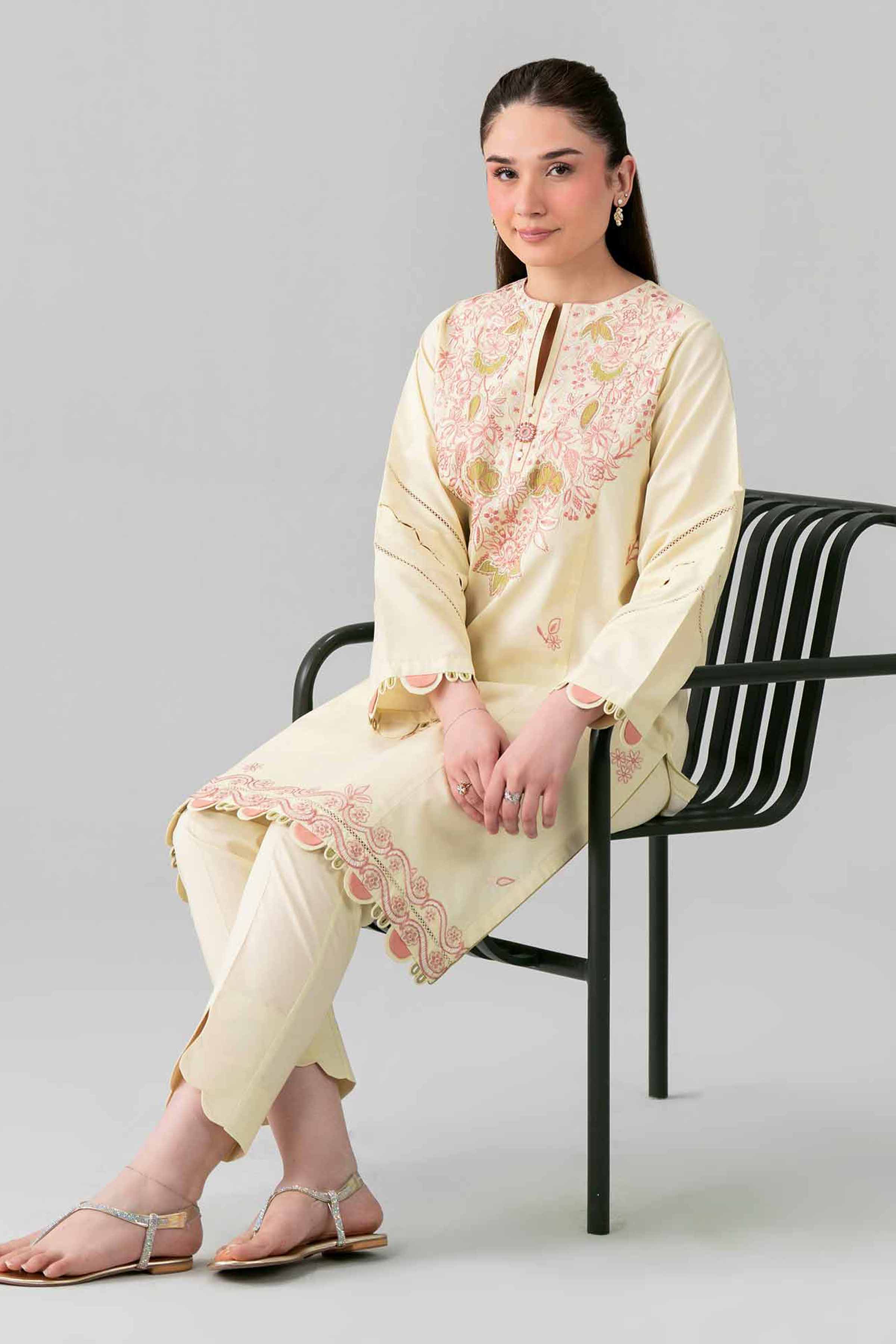2 Piece - Embroidered Suit - 42601640 Nishat UAE Yellow Lawn 2PC Embroidered