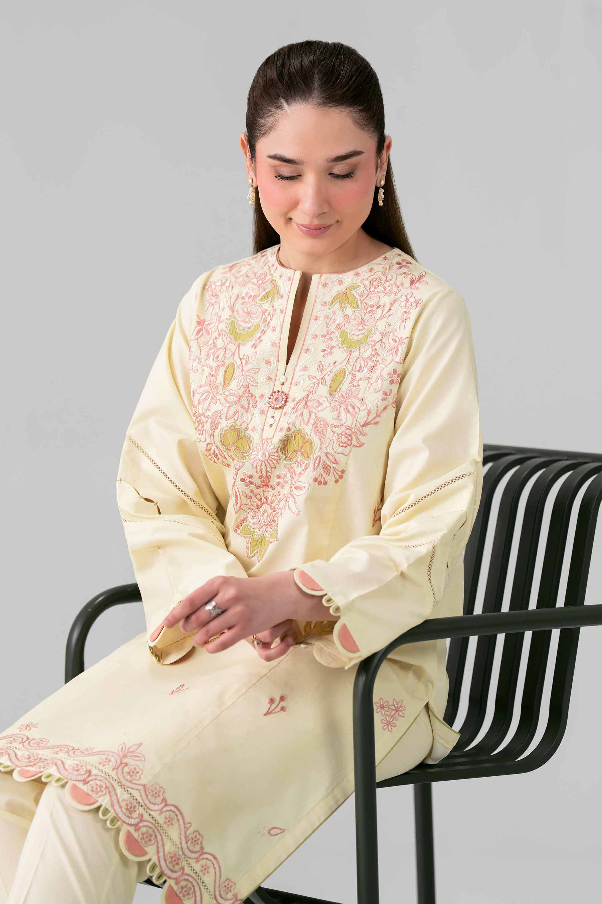 2 Piece - Embroidered Suit - 42601640 Nishat UAE Yellow Lawn 2PC Embroidered