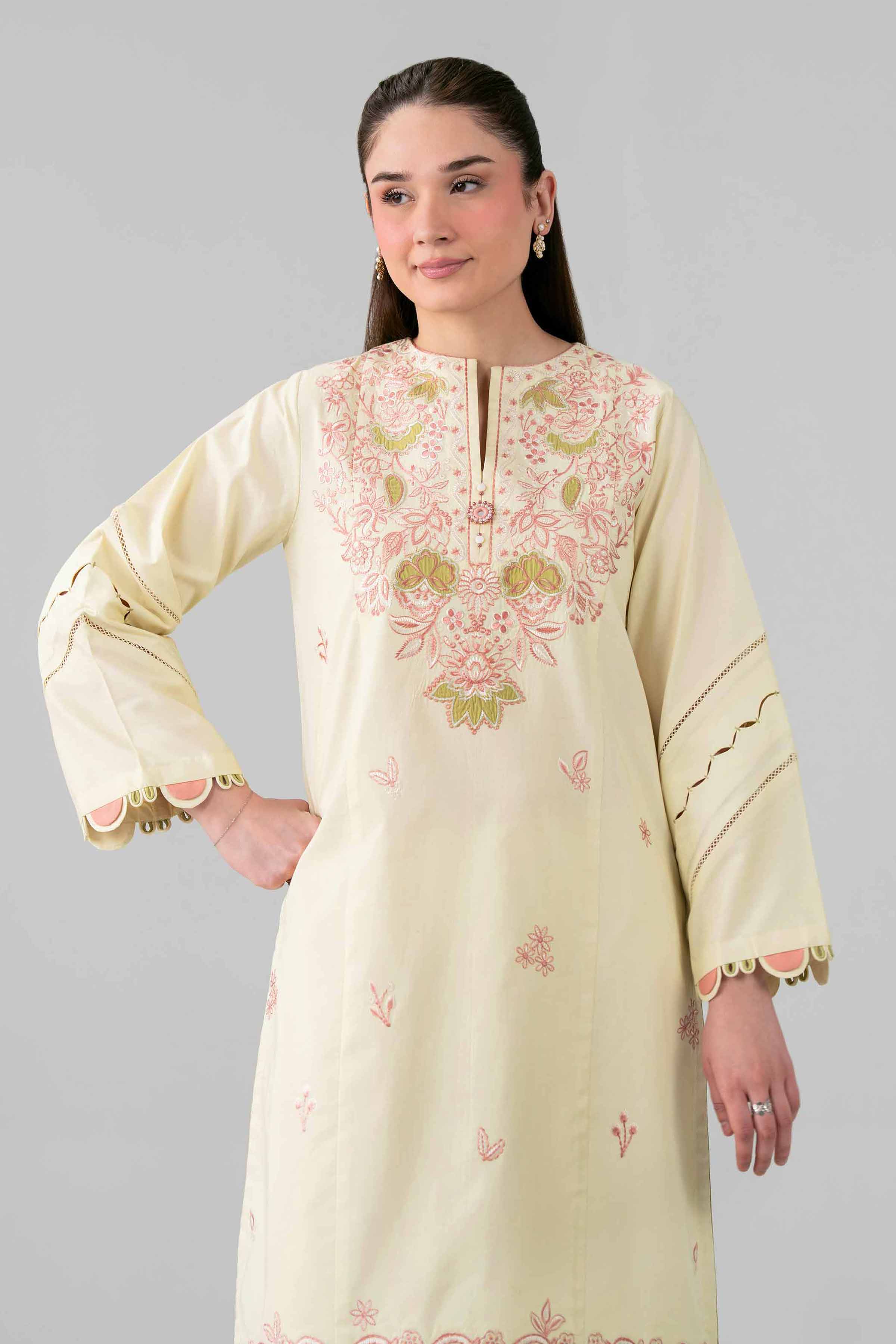 2 Piece - Embroidered Suit - 42601640 Nishat UAE Yellow Lawn 2PC Embroidered