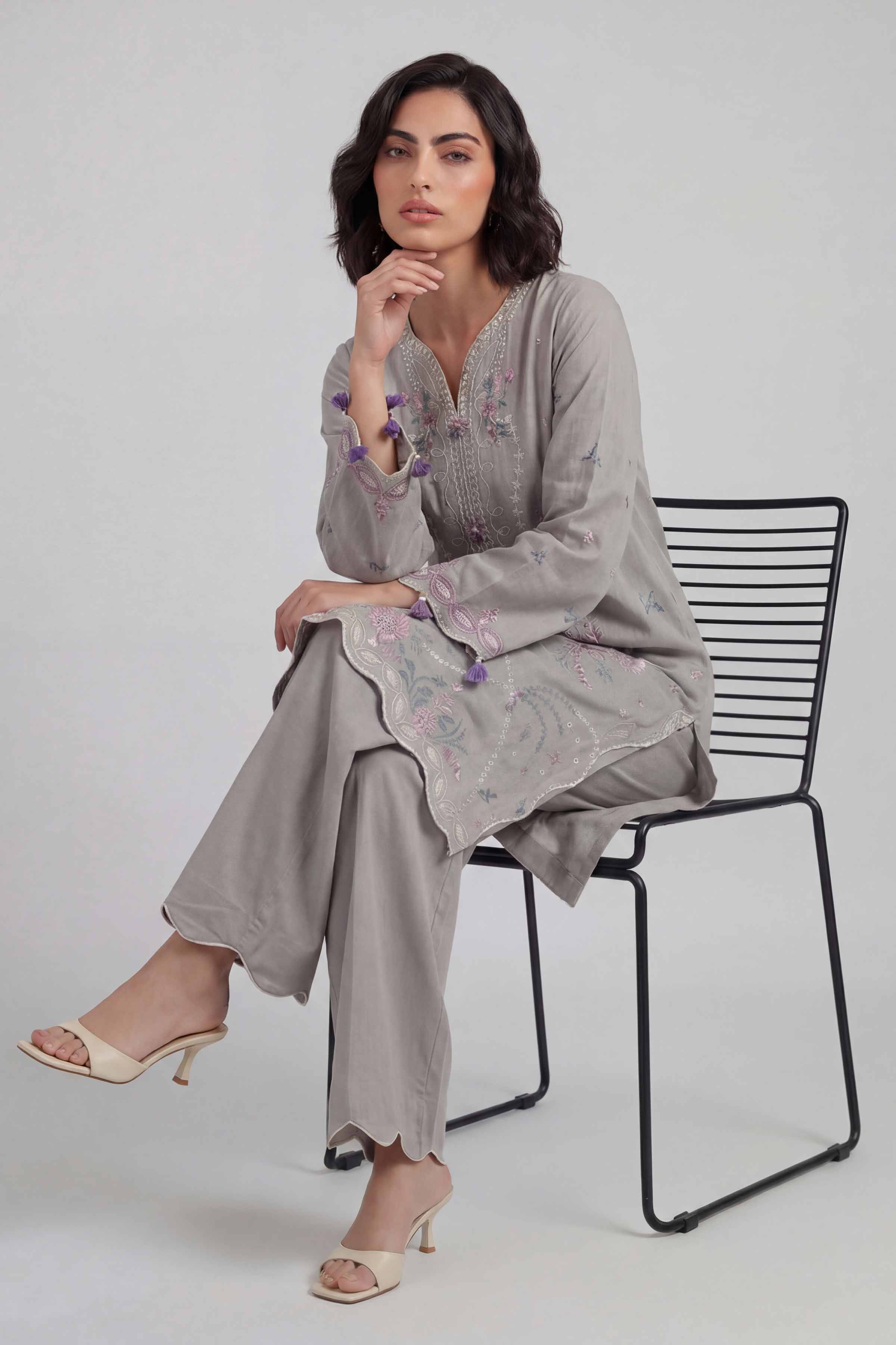 2 Piece - Embroidered Suit - 42601641 Grey Lawn 2PC Embroidered