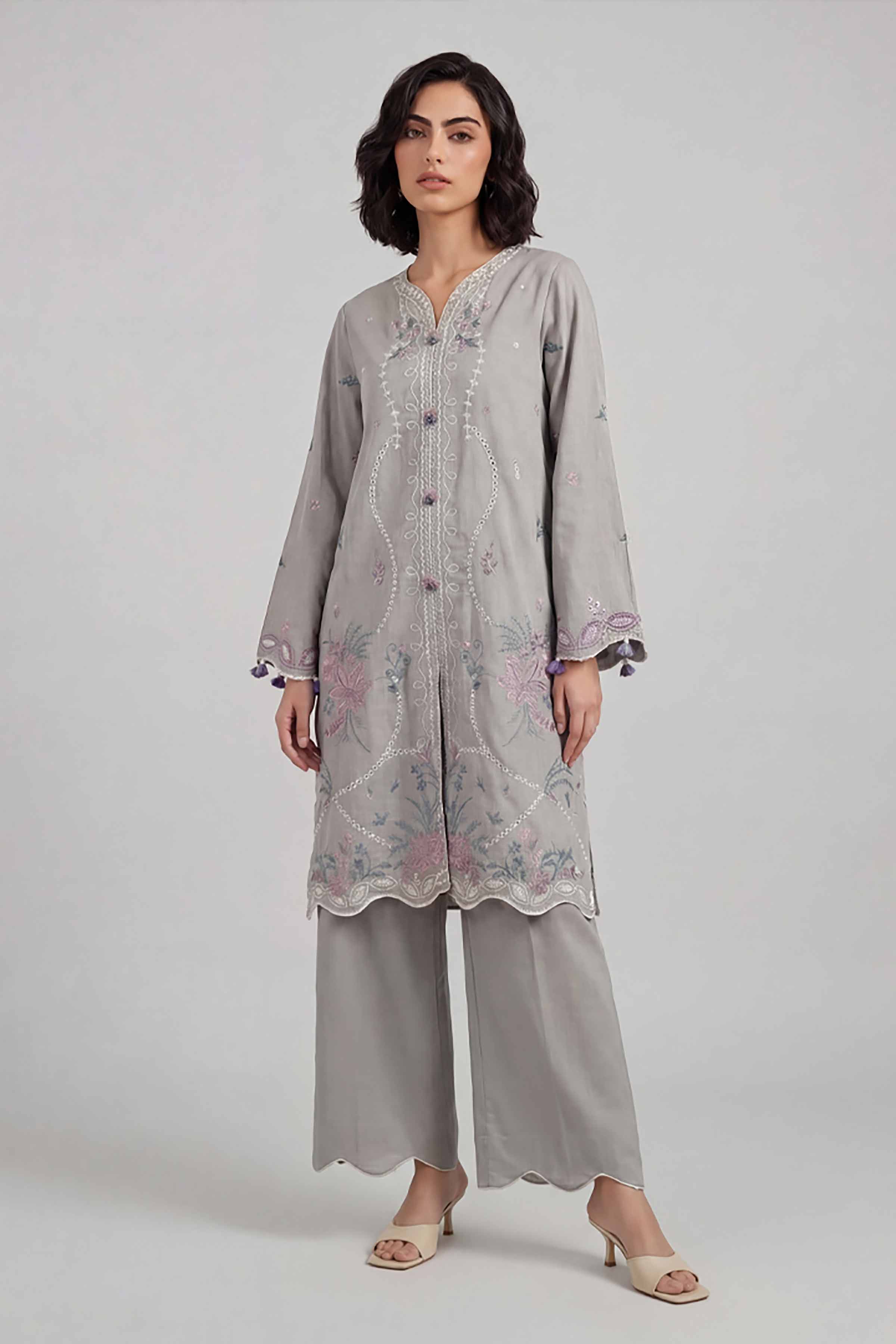 2 Piece - Embroidered Suit - 42601641 Grey Lawn 2PC Embroidered