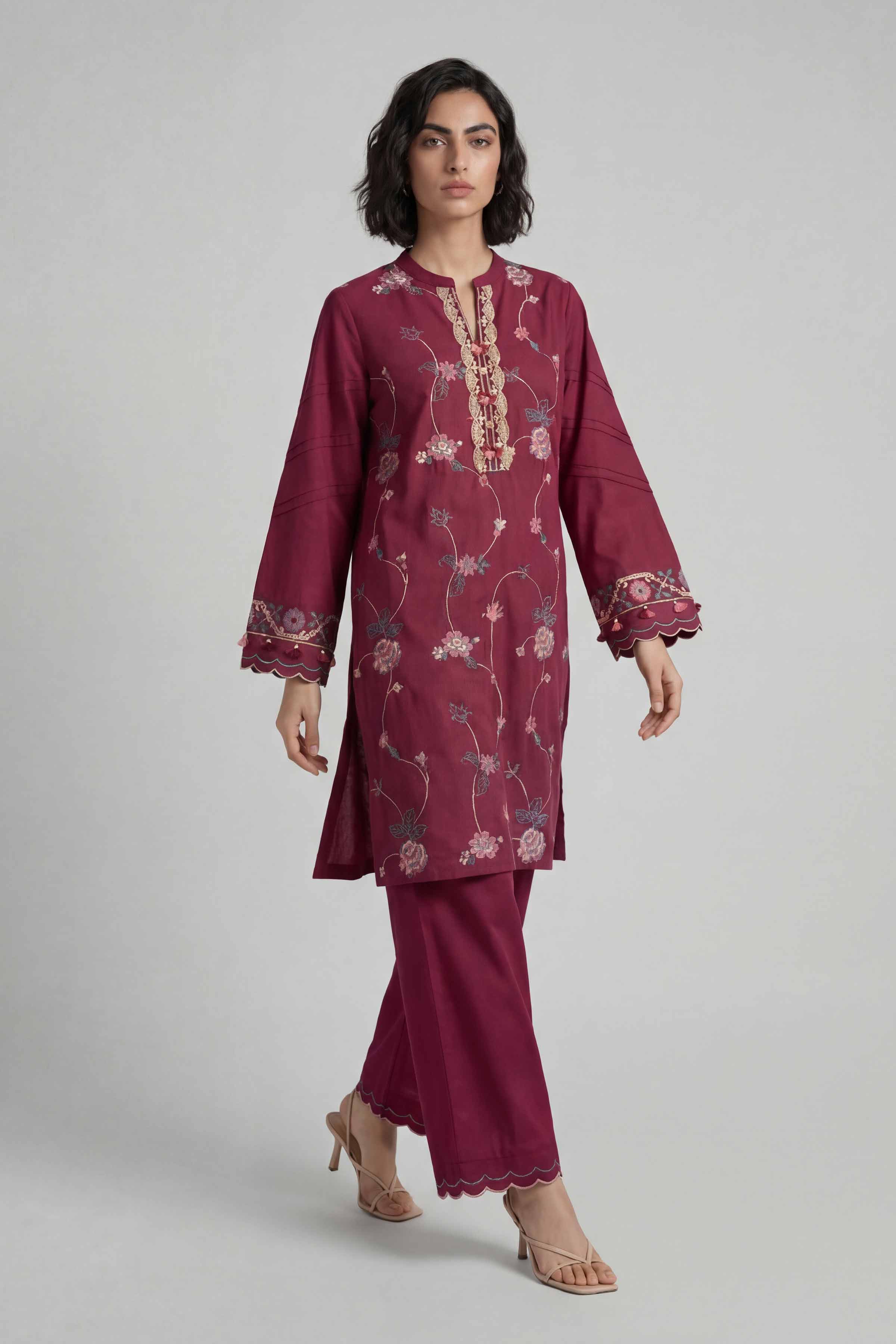 2 Piece - Embroidered Suit - 42601643 Maroon Lawn 2PC Embroidered