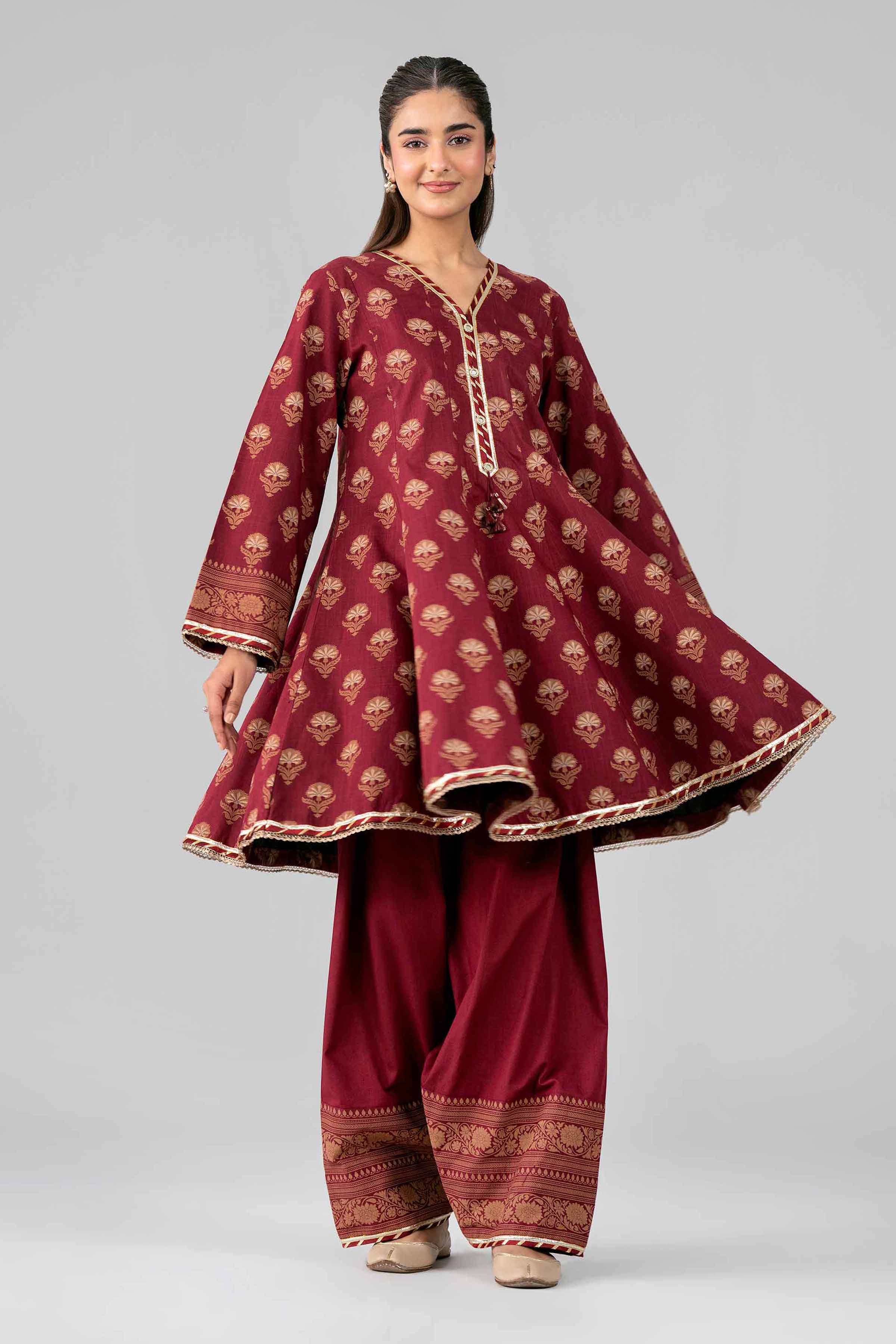 2 Piece - Printed Suit - 42601650 Maroon Lawn 2PC Printed