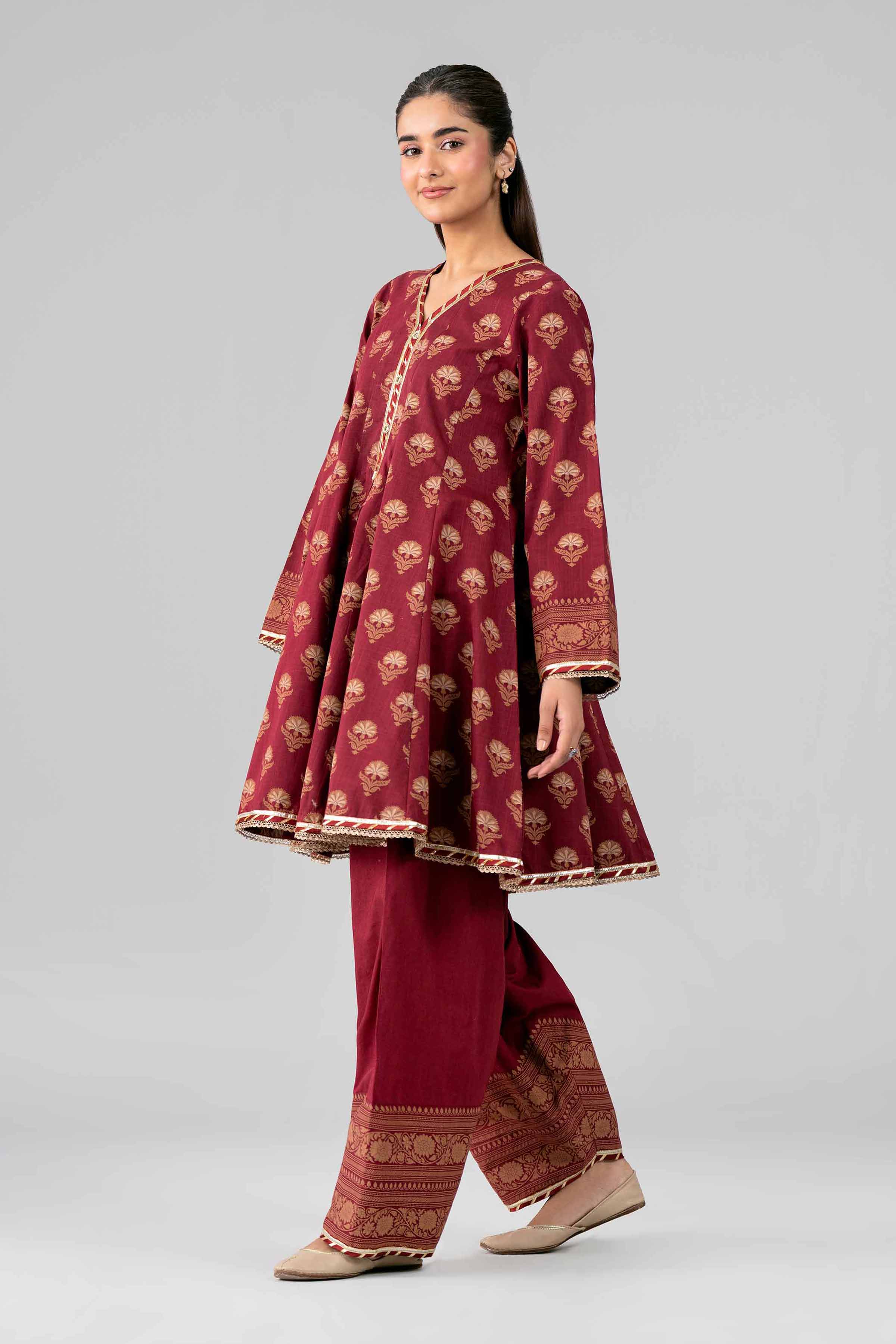 2 Piece - Printed Suit - 42601650 Maroon Lawn 2PC Printed