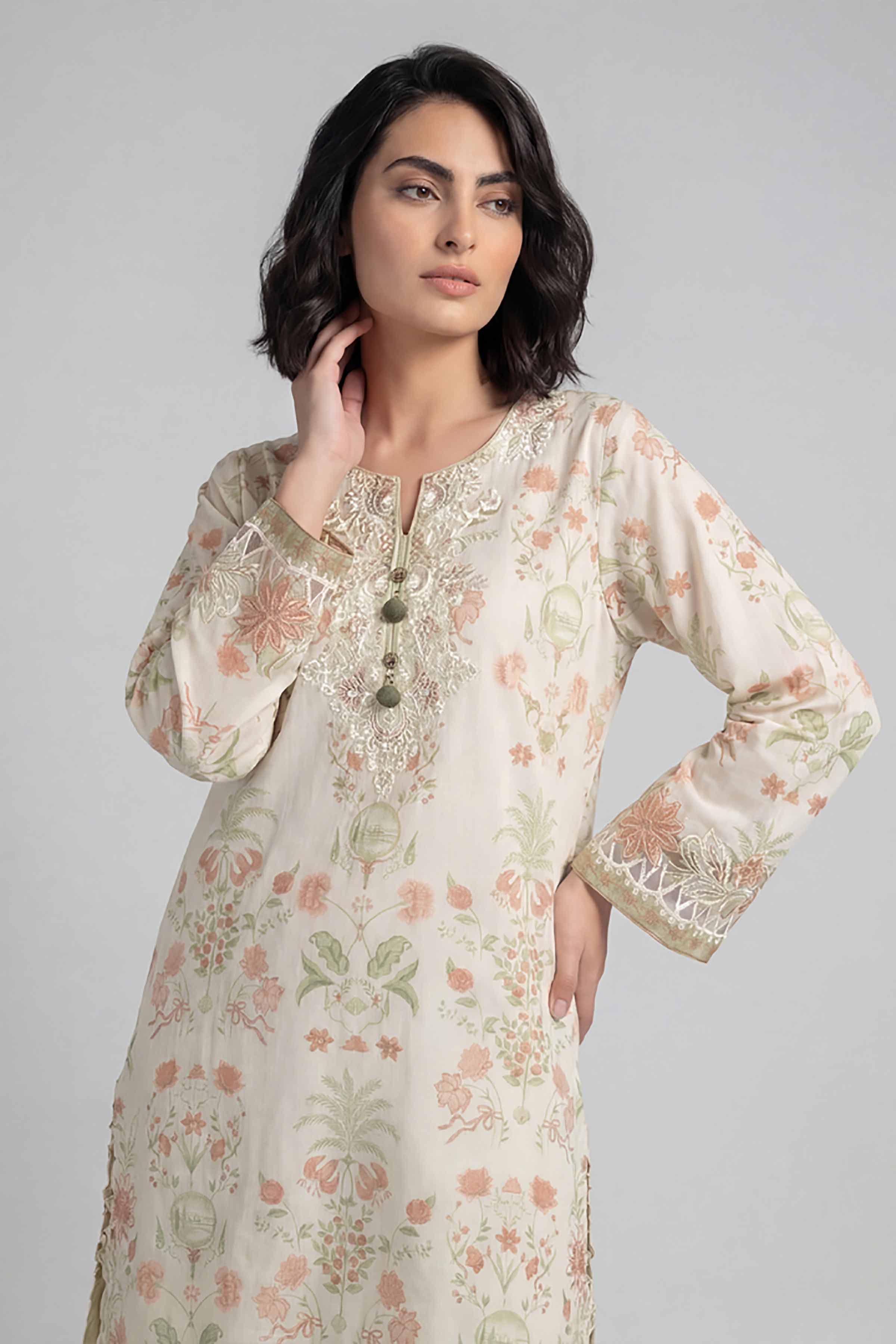 2 Piece - Printed Embroidered Suit - 42601654 Beige Lawn 2PC Embroidered