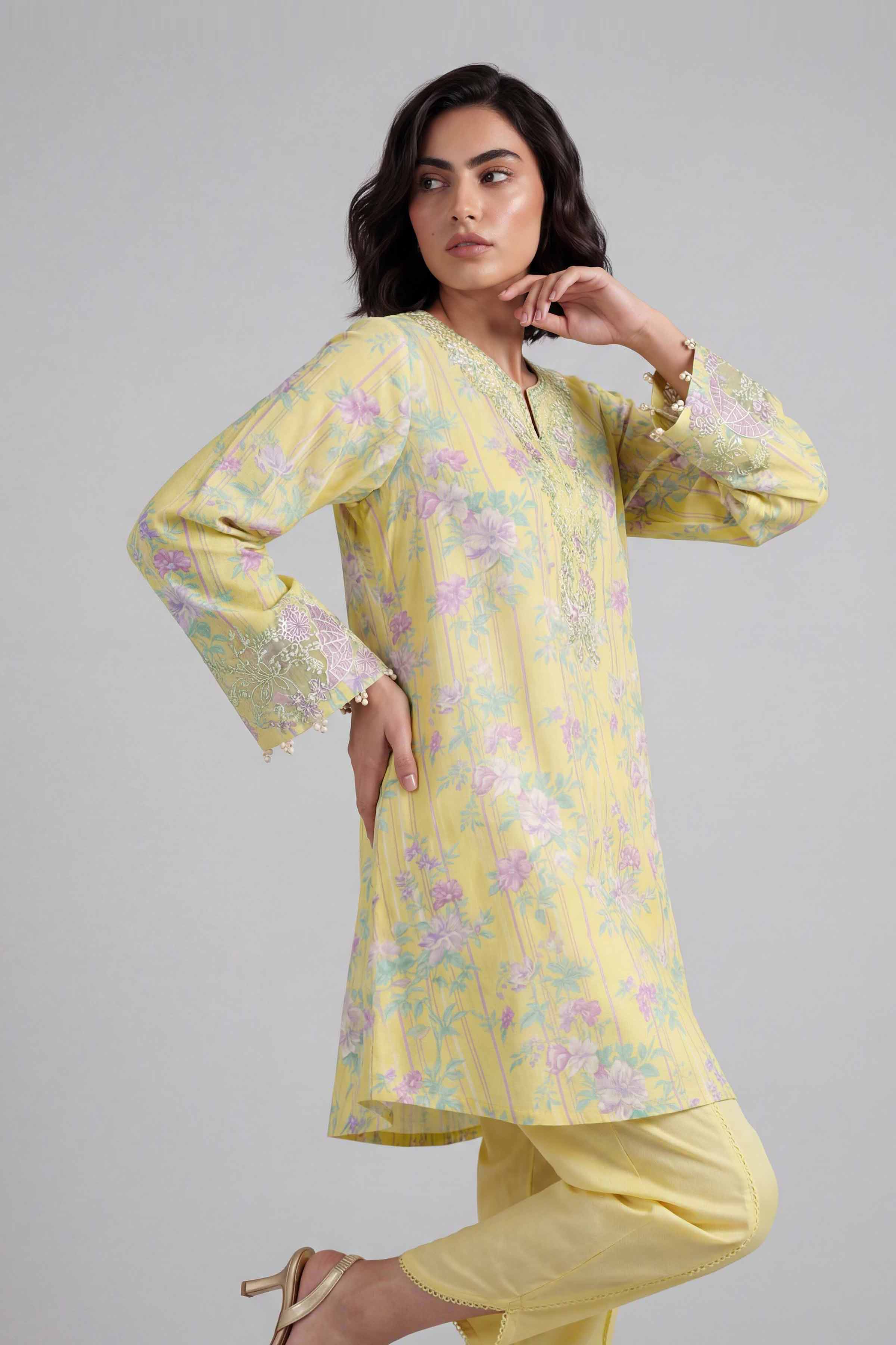 2 Piece - Printed Embroidered Suit - 42601656 Yellow Lawn 2PC Embroidered