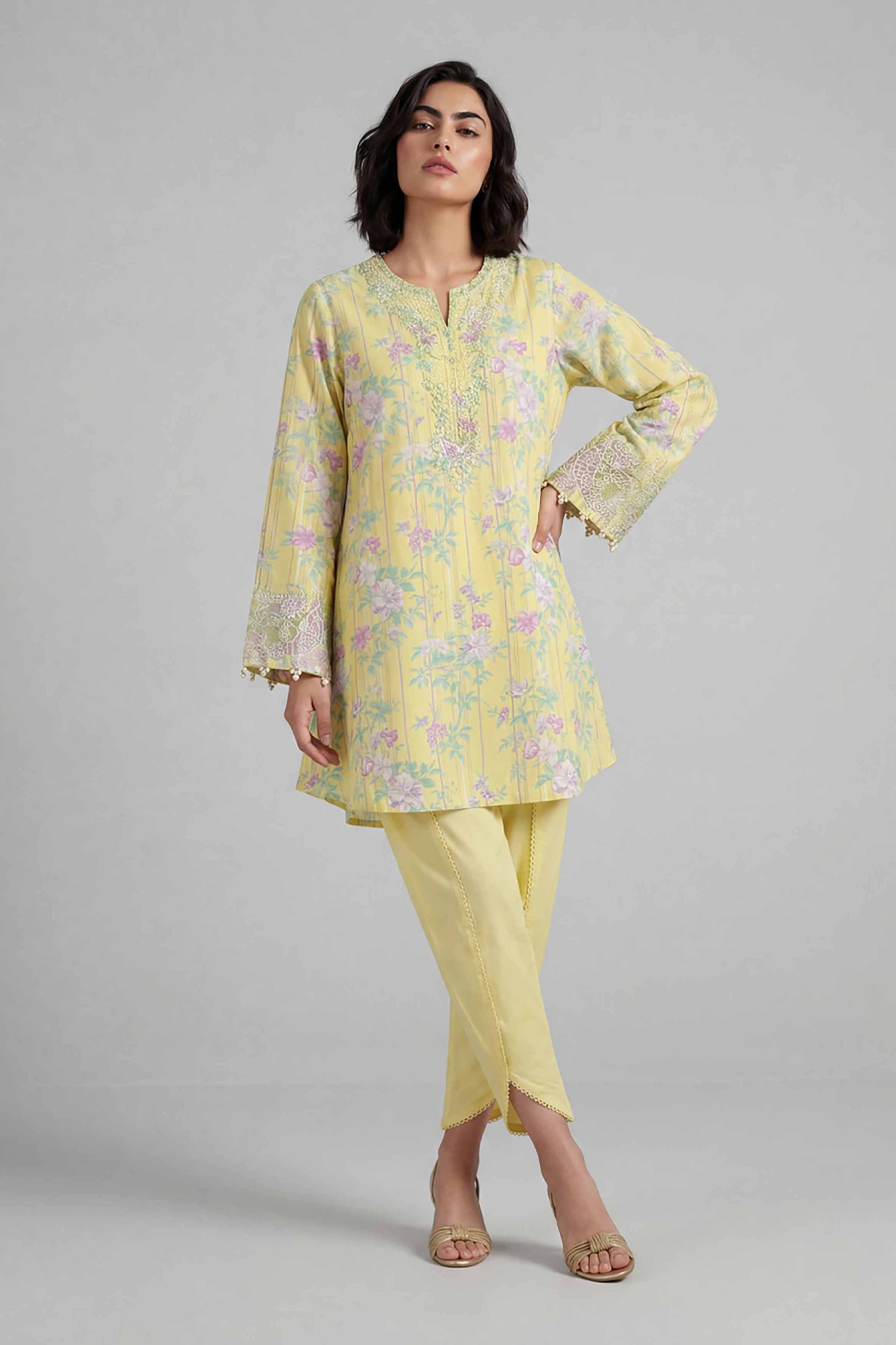 2 Piece - Printed Embroidered Suit - 42601656 Yellow Lawn 2PC Embroidered