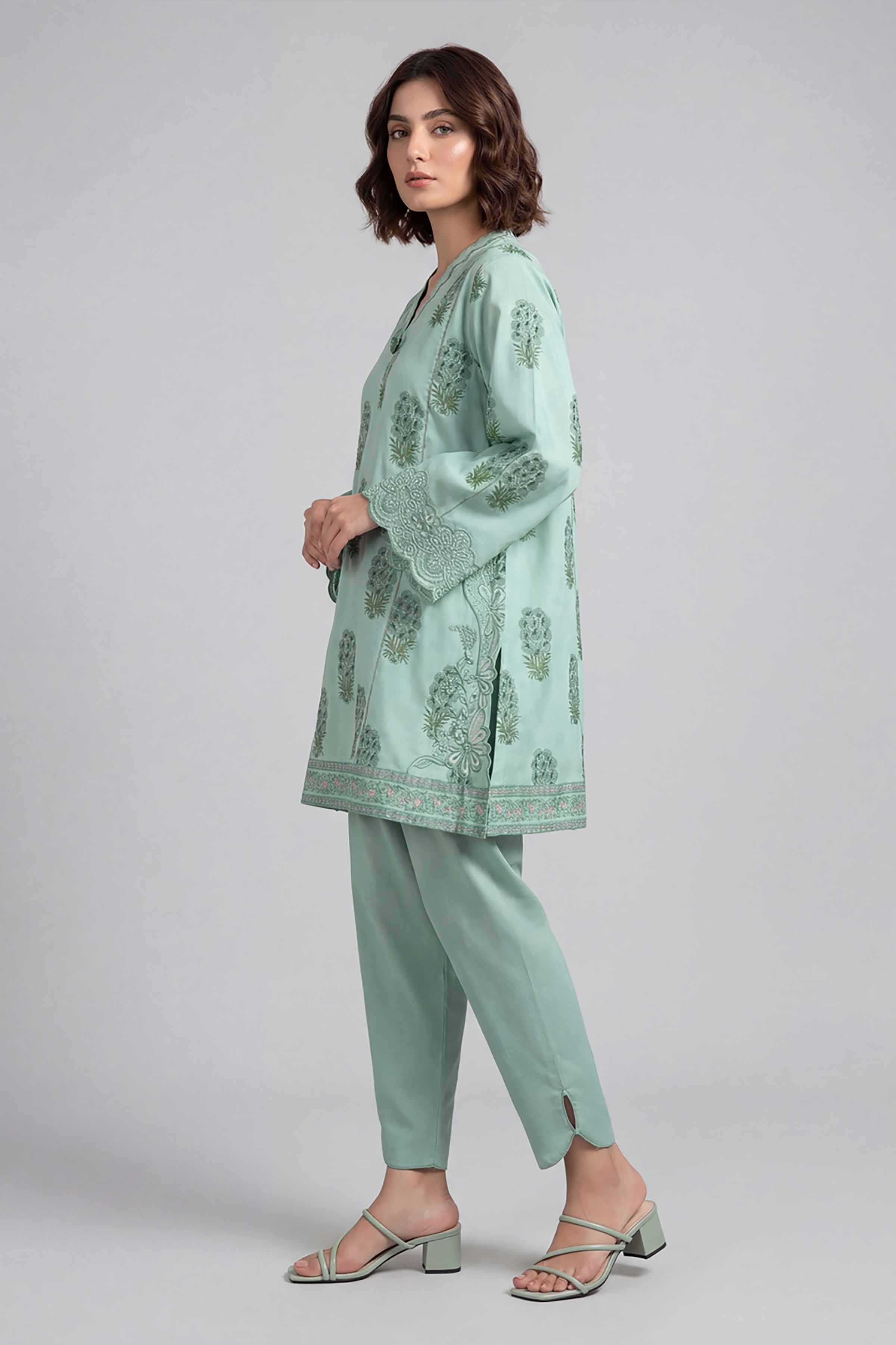 2 Piece - Printed Embroidered Suit - 42601660 Green Lawn 2PC Embroidered