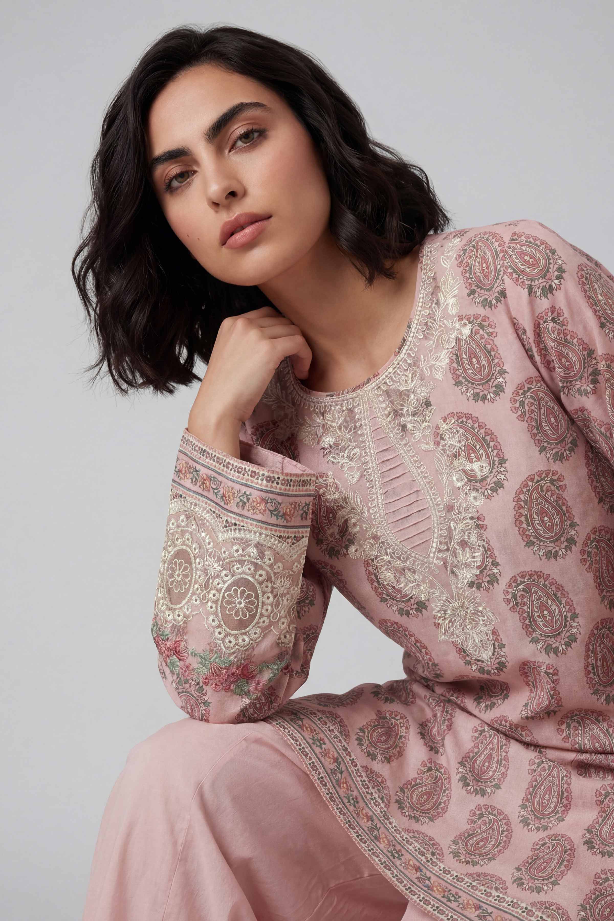 2 Piece - Printed Embroidered Suit - 42601661 Pink Lawn 2PC Embroidered