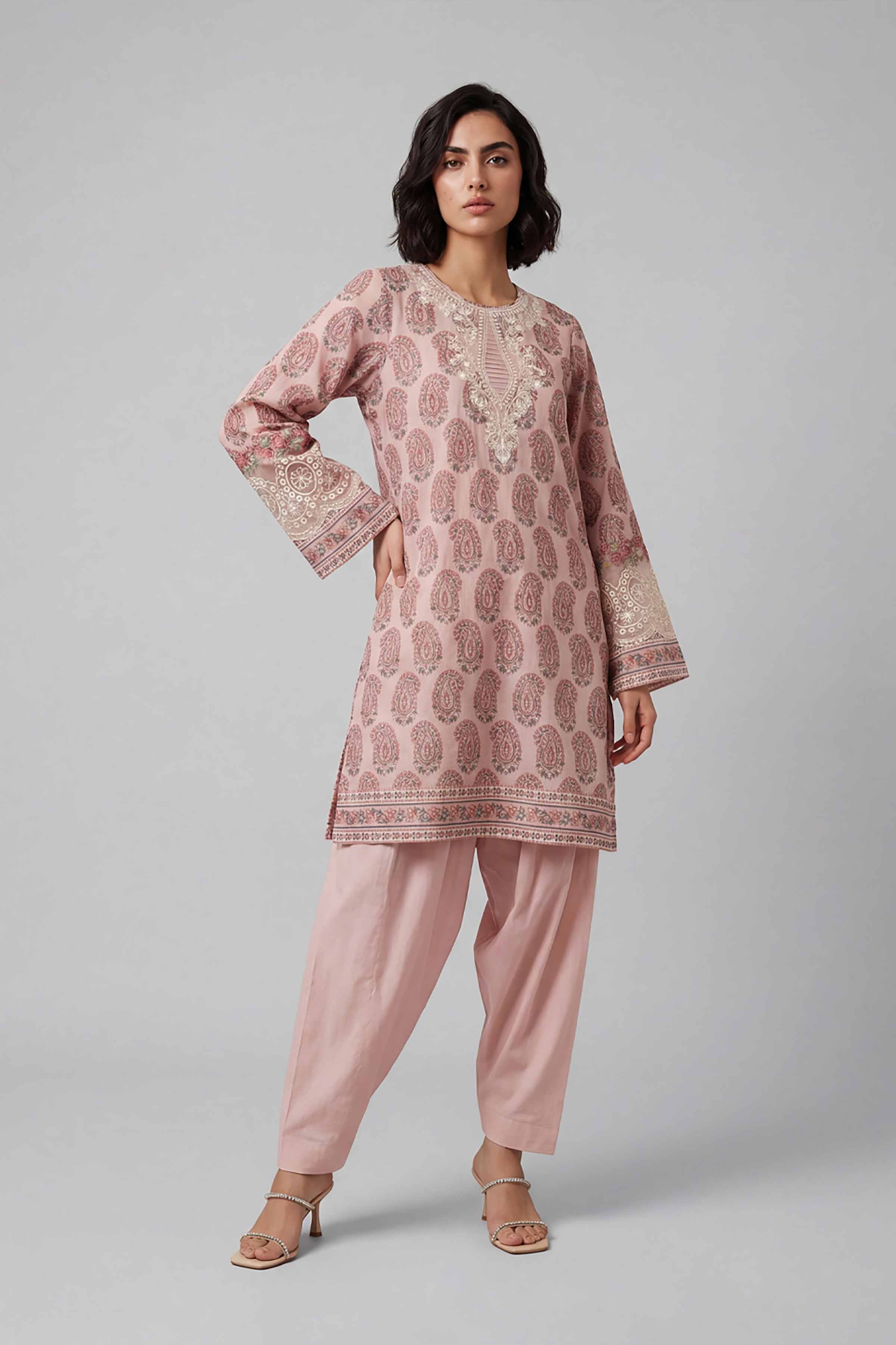 2 Piece - Printed Embroidered Suit - 42601661 Pink Lawn 2PC Embroidered