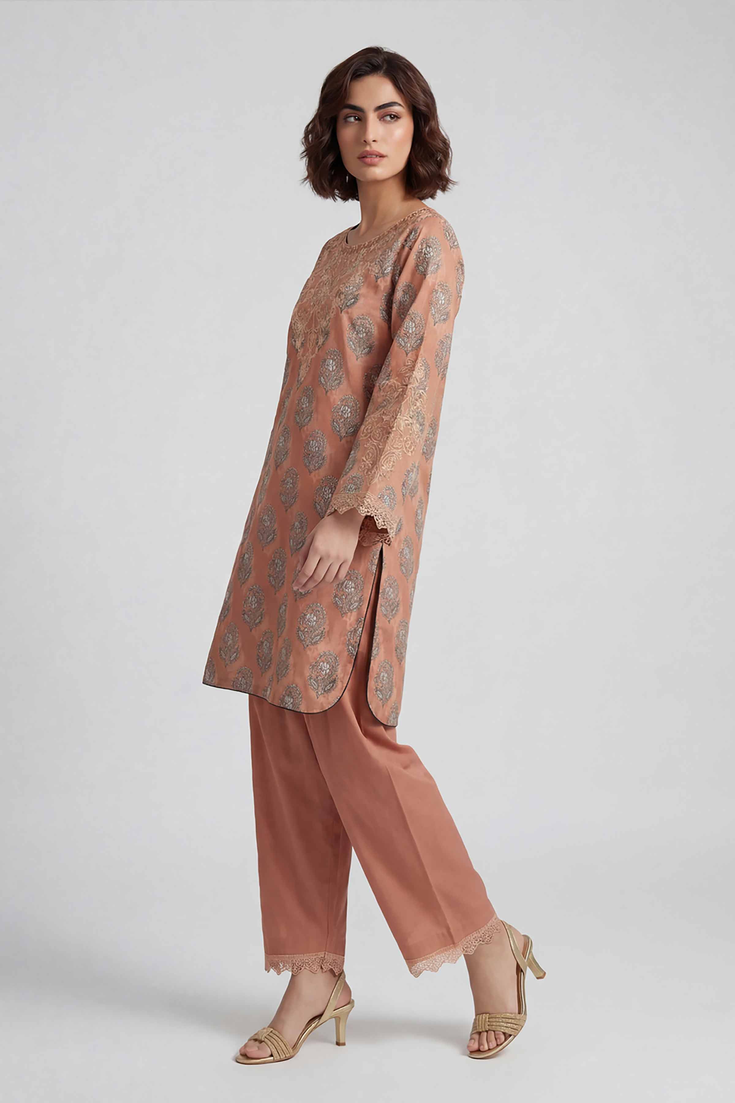 2 Piece - Printed Embroidered Suit - 42601662 Brown Lawn 2PC Embroidered