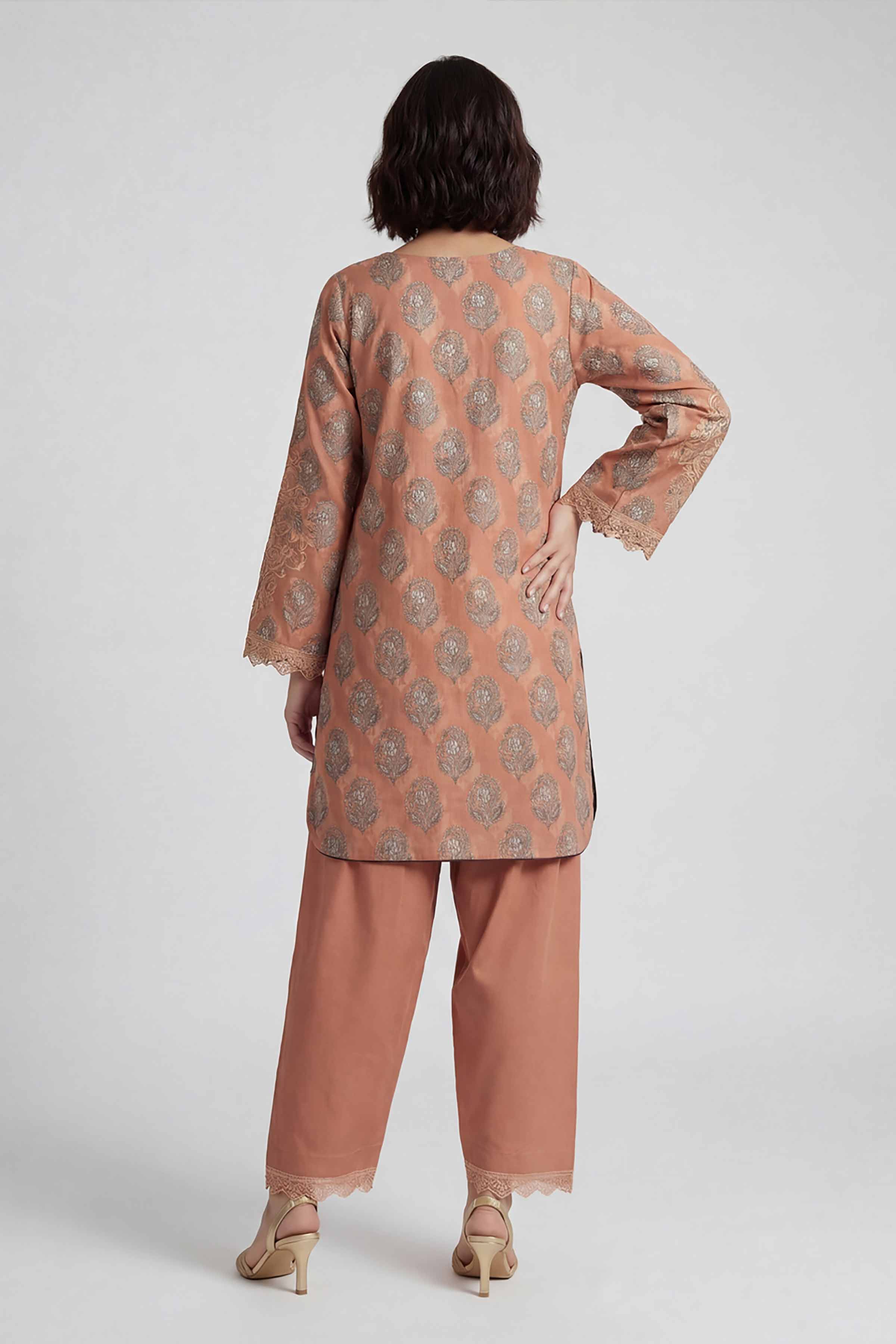 2 Piece - Printed Embroidered Suit - 42601662 Brown Lawn 2PC Embroidered