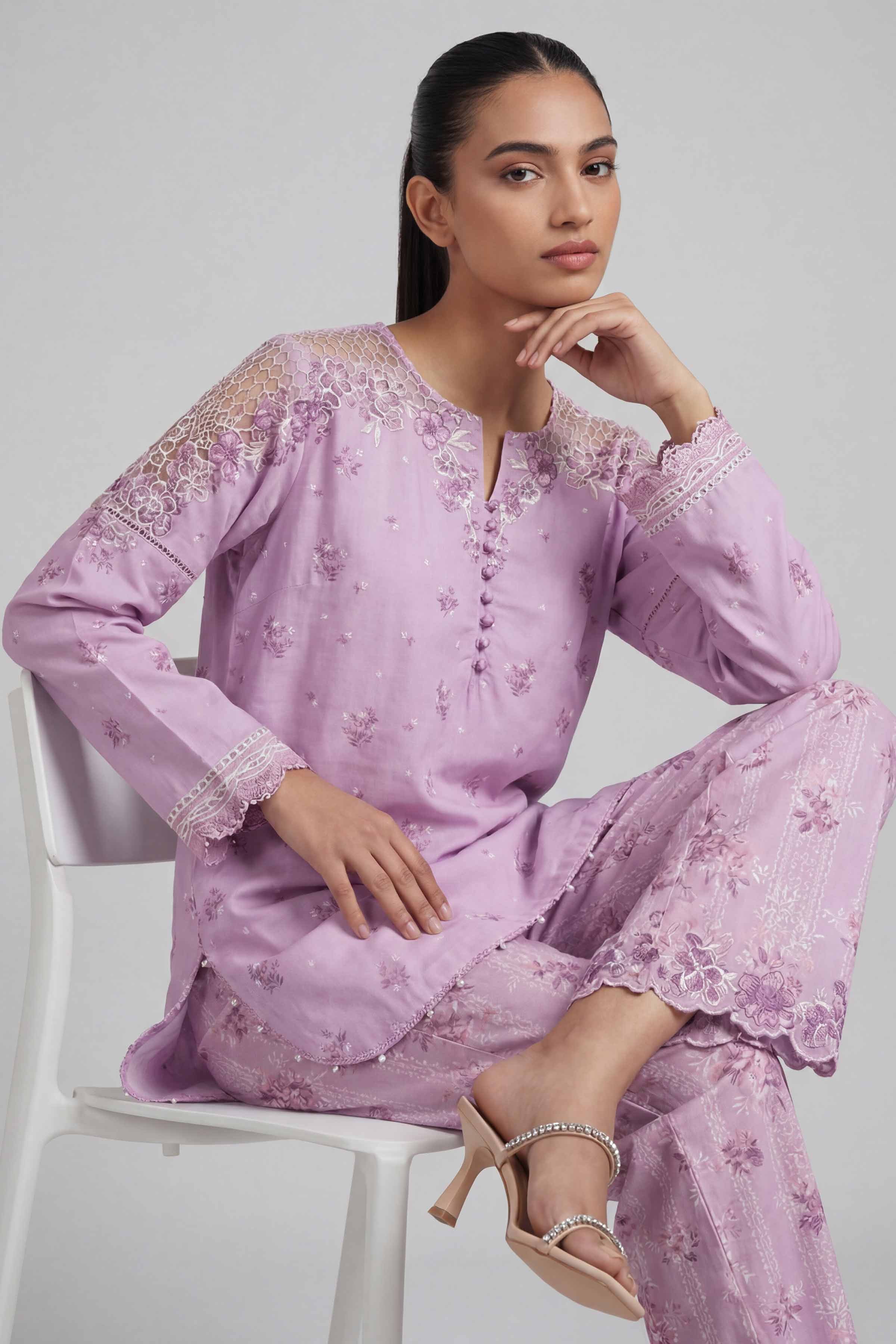2 Piece - Printed Embroidered Suit - 42601666 Purple Lawn 2PC Embroidered