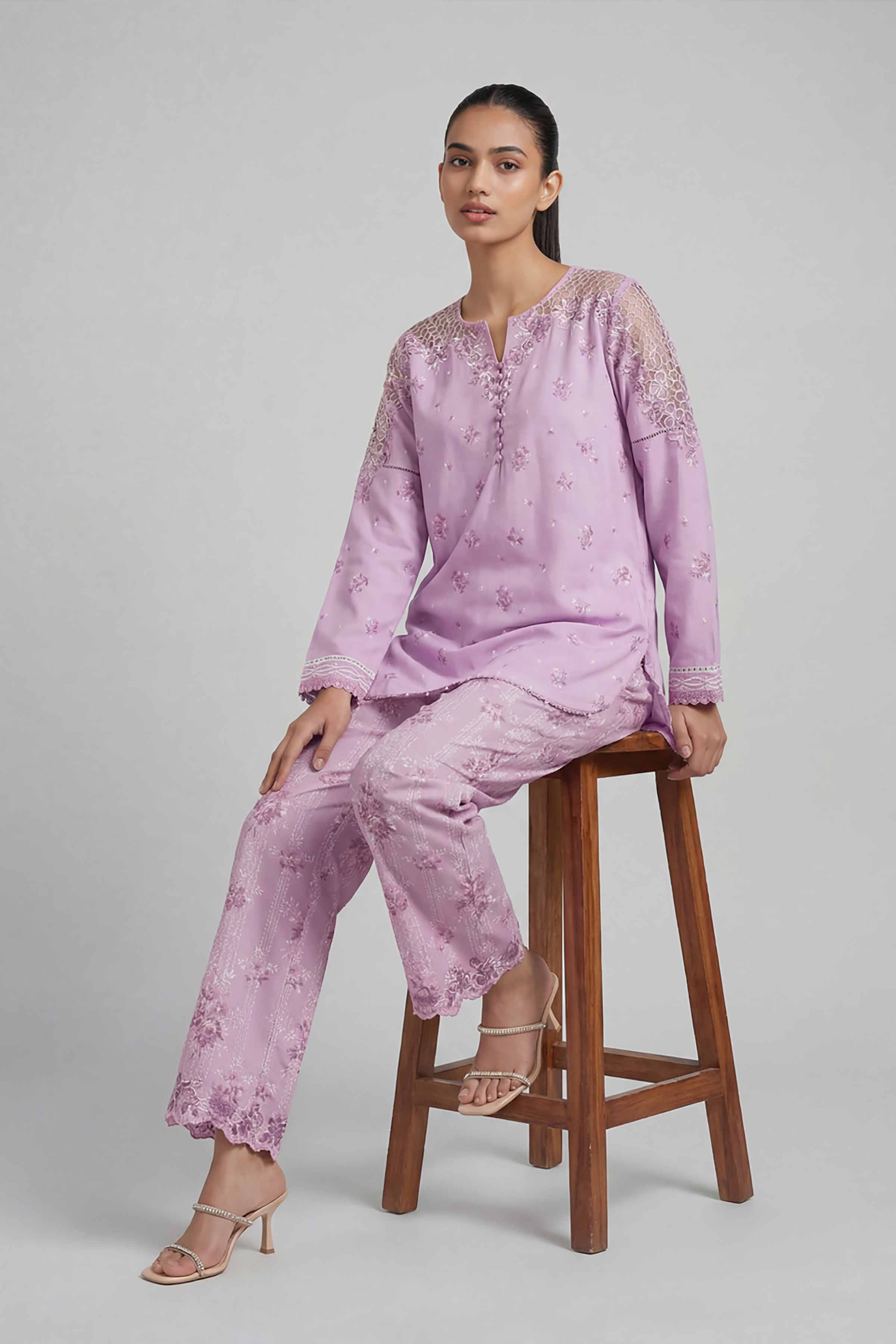 2 Piece - Printed Embroidered Suit - 42601666 Purple Lawn 2PC Embroidered