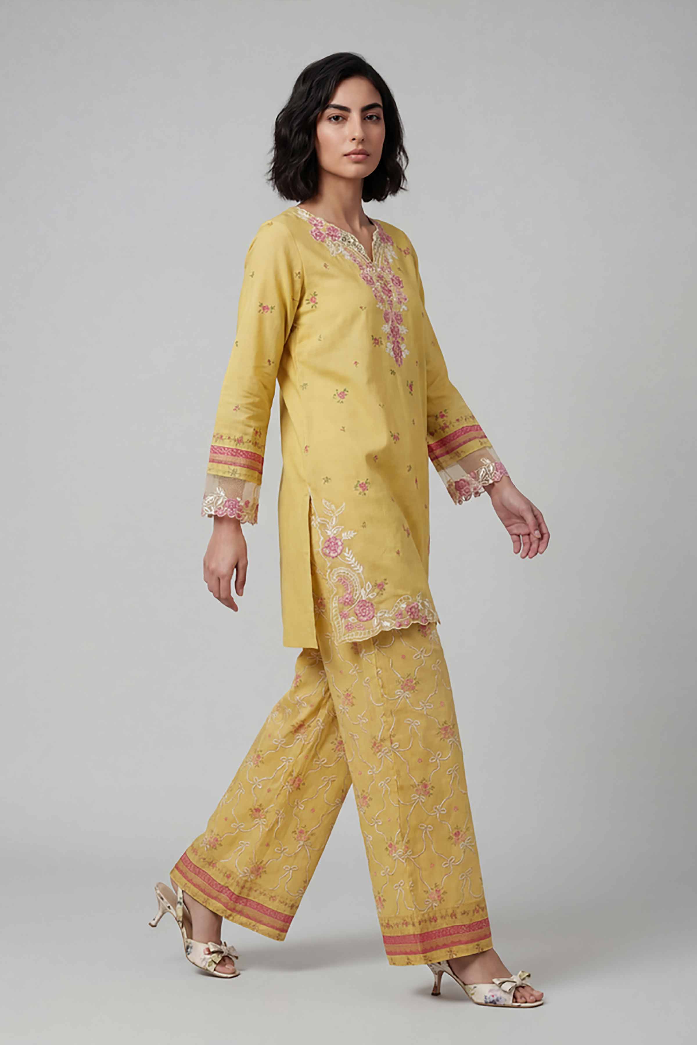 2 Piece - Printed Embroidered Suit - 42601669 Yellow Lawn 2PC Embroidered
