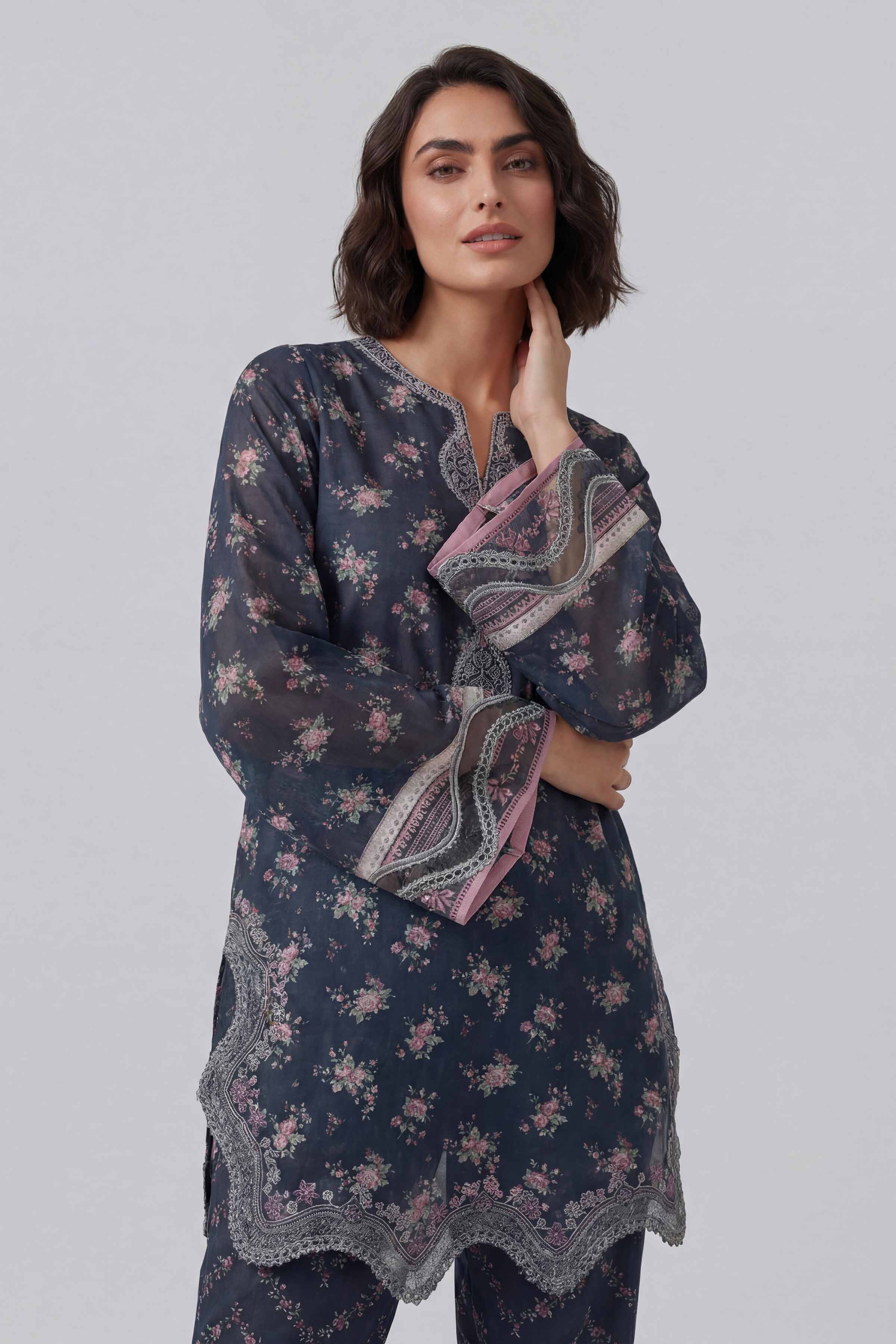 2 Piece - Printed Embroidered Suit - 42601670 Nishat UAE Blue Lawn 2PC Embroidered