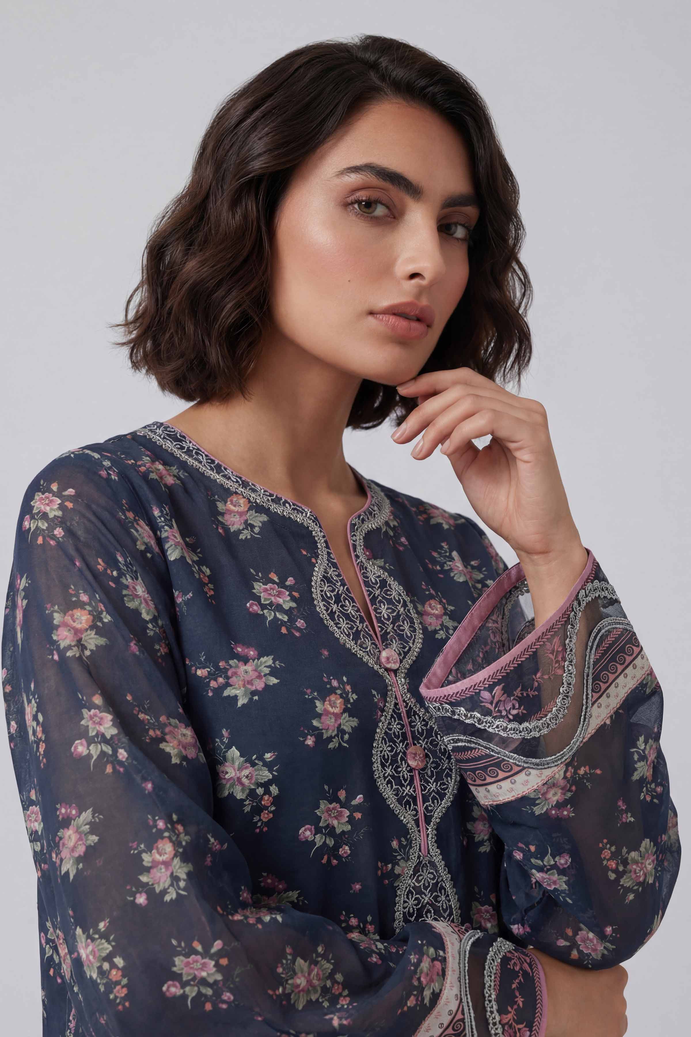 2 Piece - Printed Embroidered Suit - 42601670 Nishat UAE Blue Lawn 2PC Embroidered