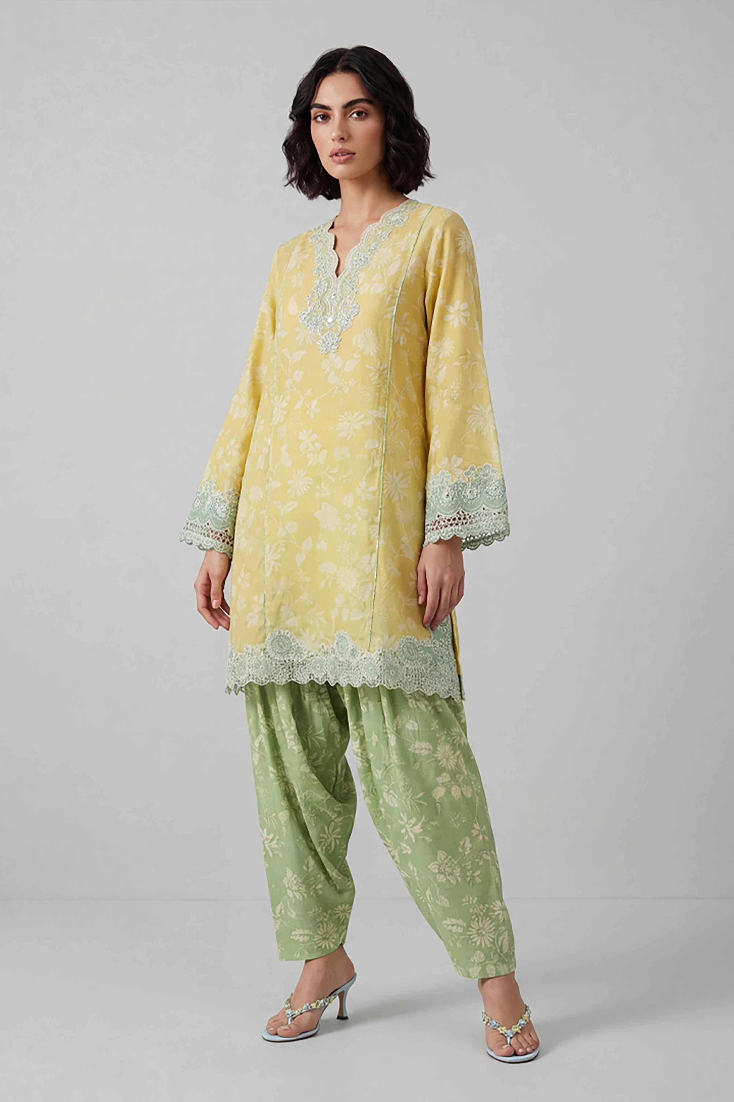 2 Piece - Printed Embroidered Suit - 42601671 Yellow Lawn 2PC Embroidered