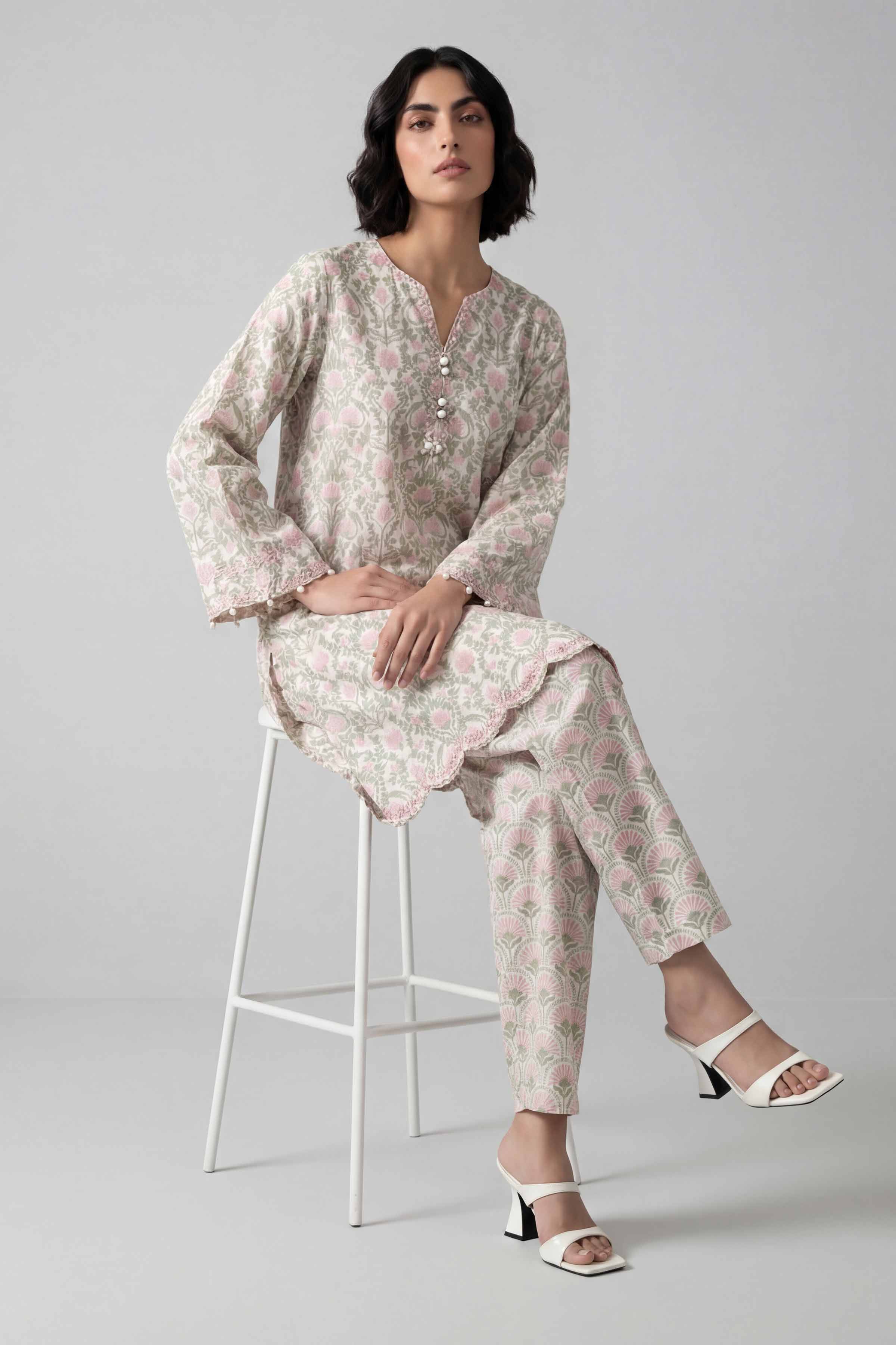 2 Piece - Printed Embroidered Suit - 42601672 Beige Lawn 2PC Embroidered