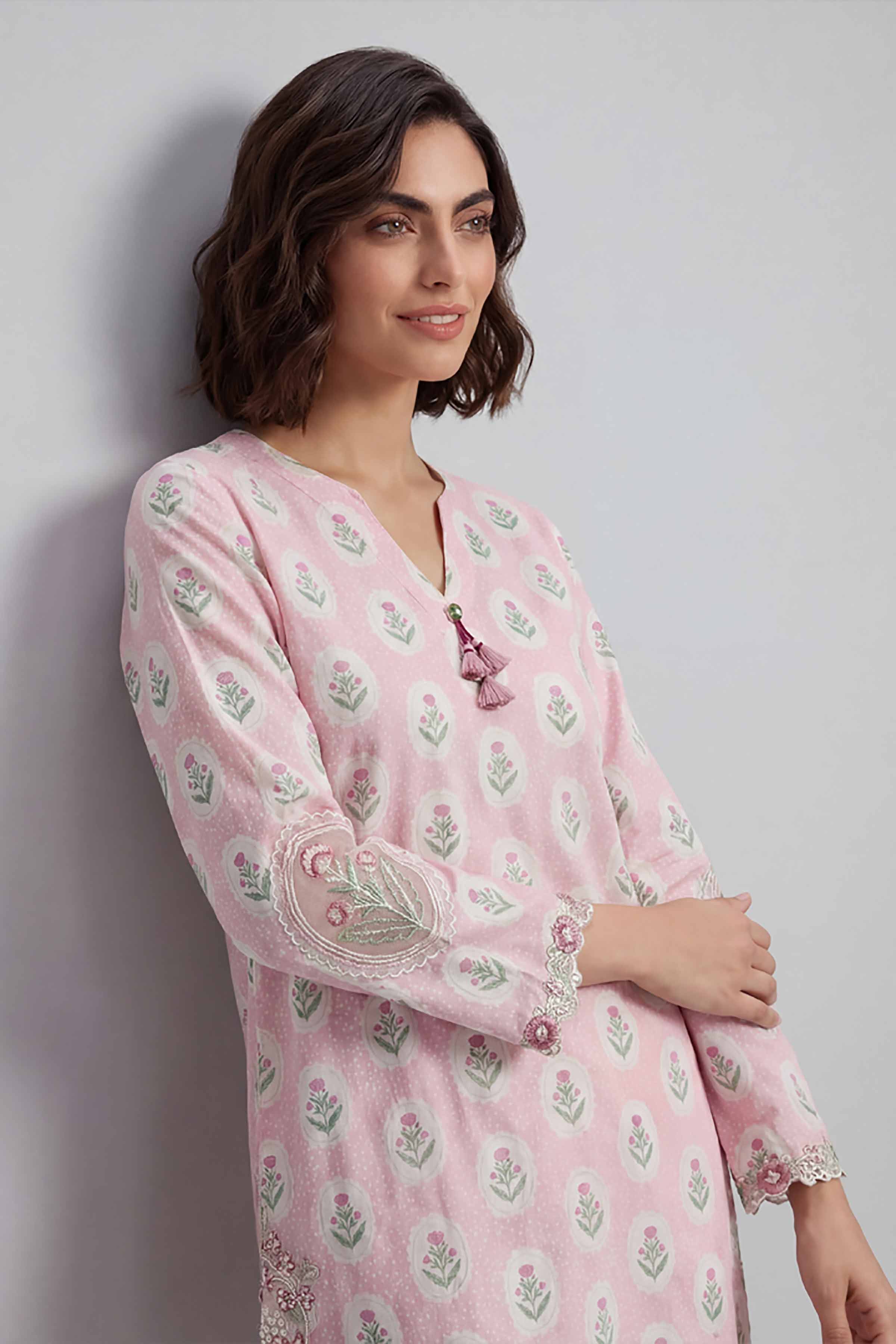 2 Piece - Printed Embroidered Suit - 42601673 Pink Lawn 2PC Embroidered