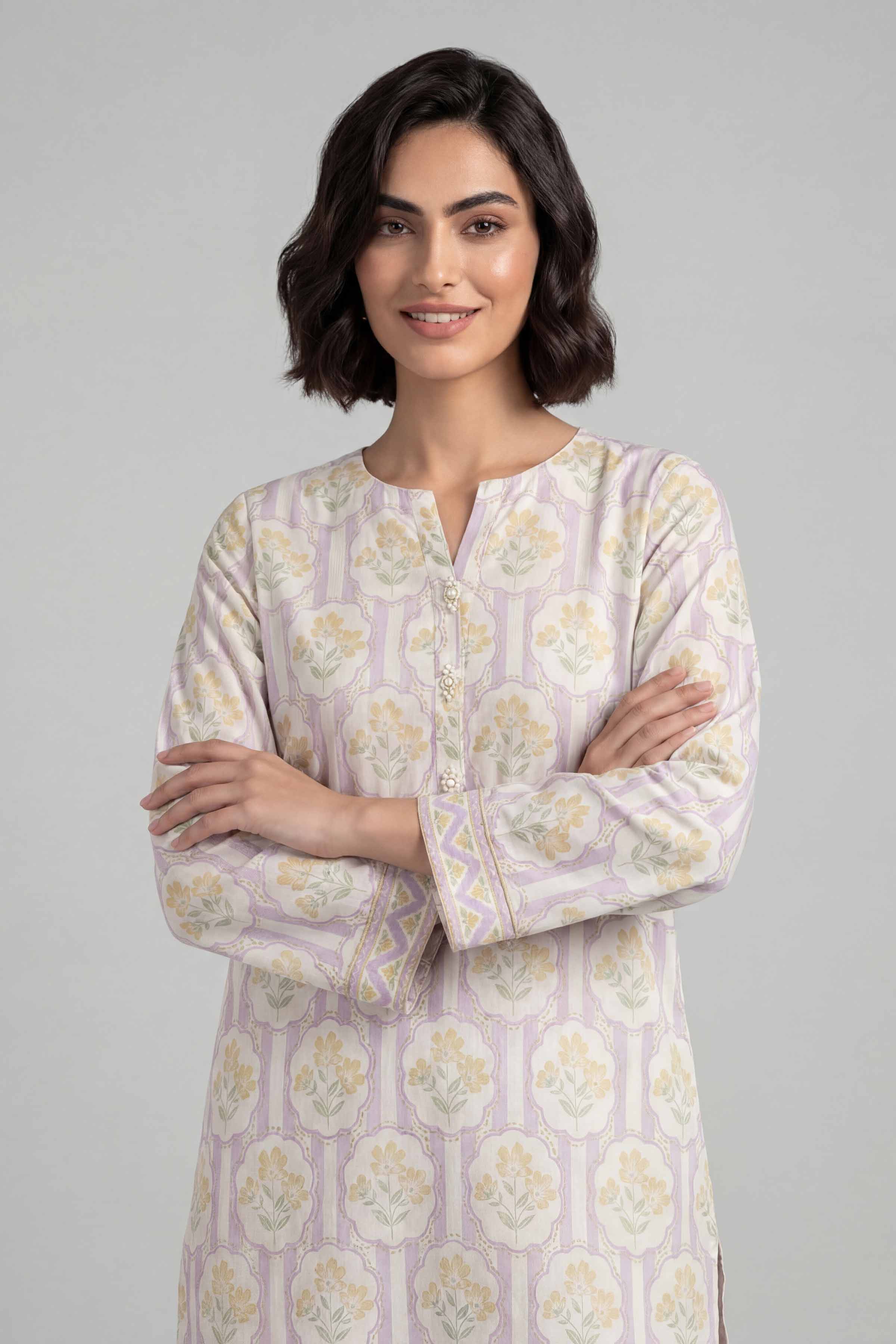 2 Piece - Printed Suit - 42601674 Cream Lawn 2PC Printed