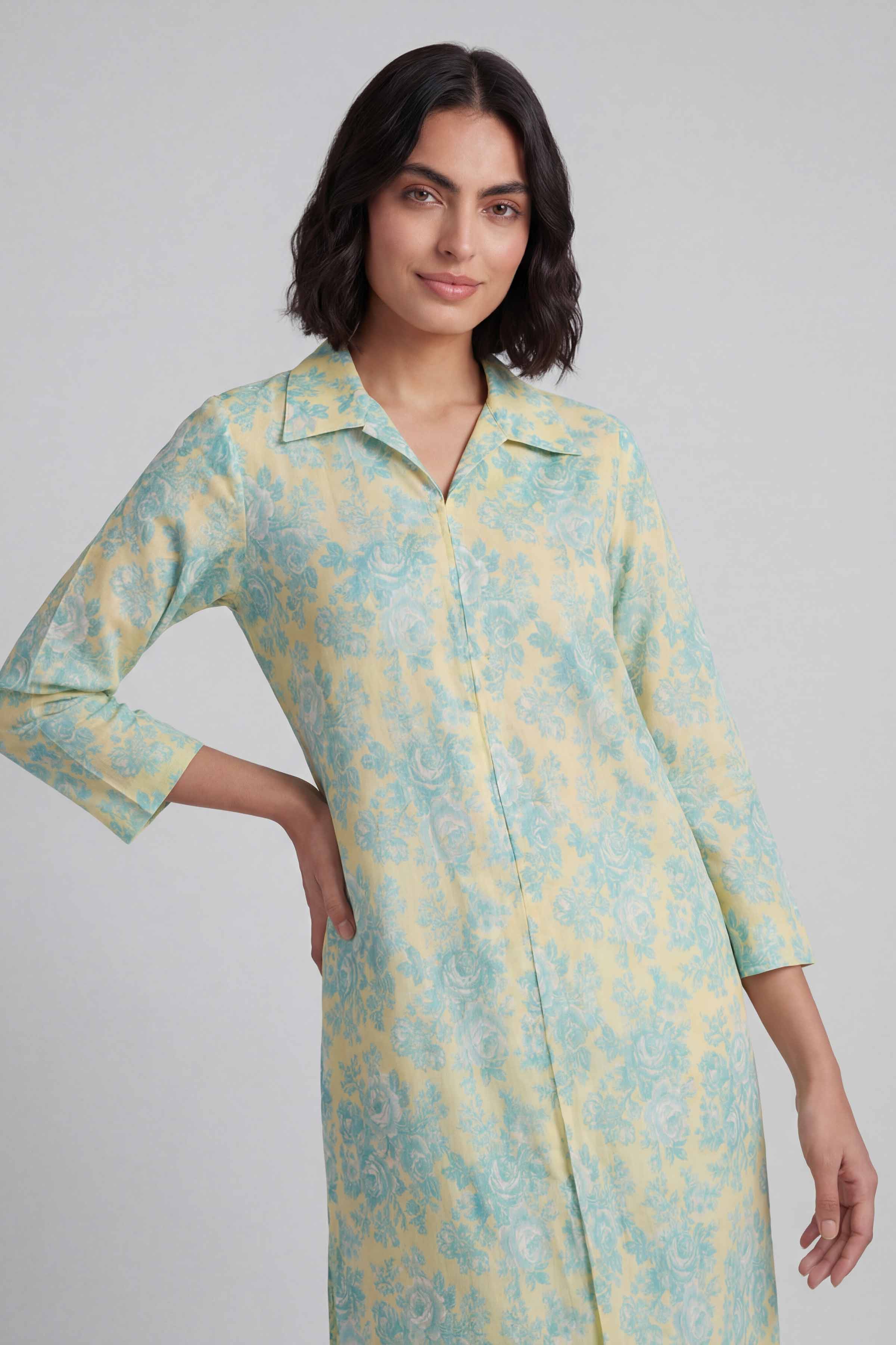 2 Piece - Printed Suit - 42601680 Yellow Lawn 2PC Printed