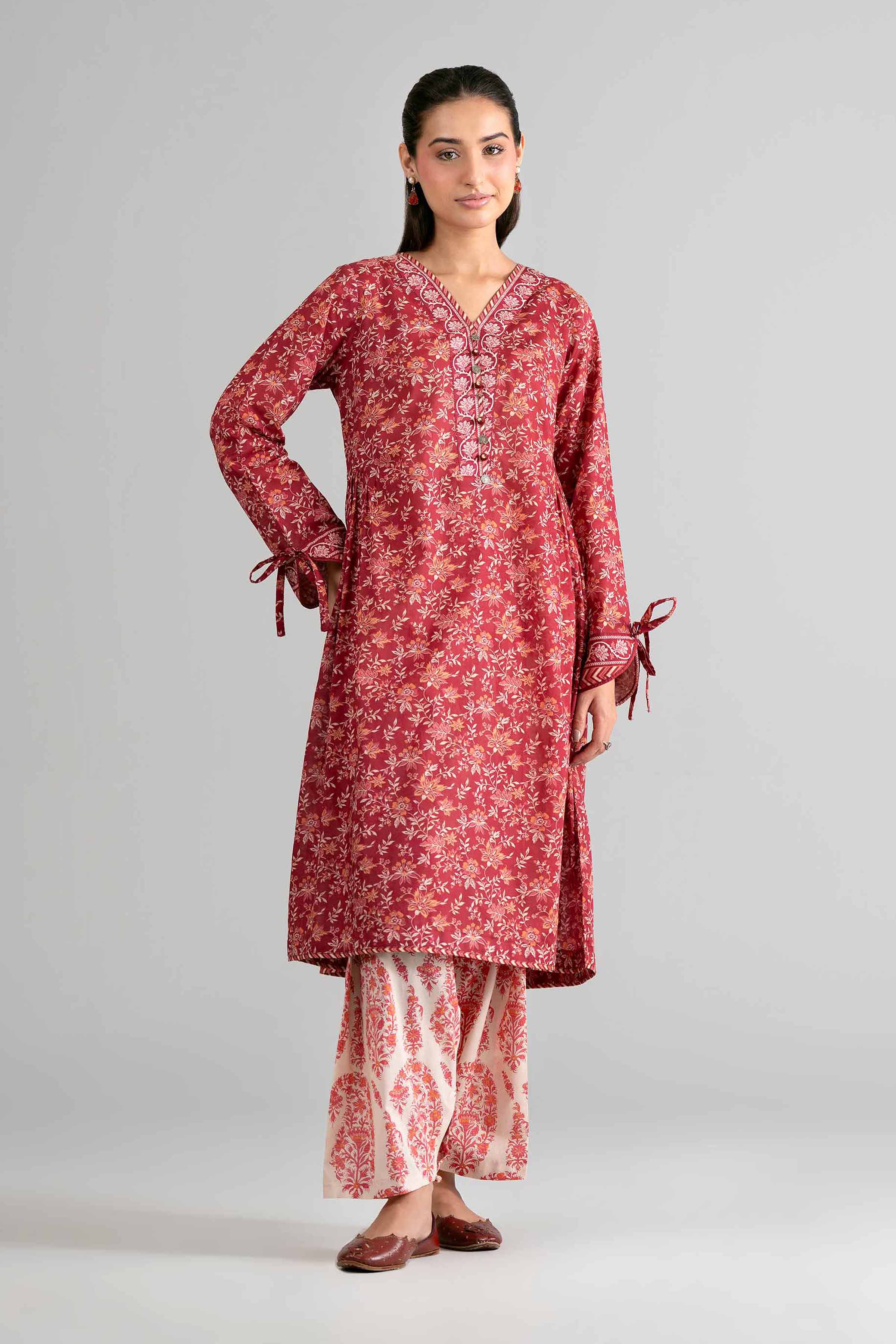 2 Piece - Printed Suit - 42601682 Maroon Lawn 2PC Printed