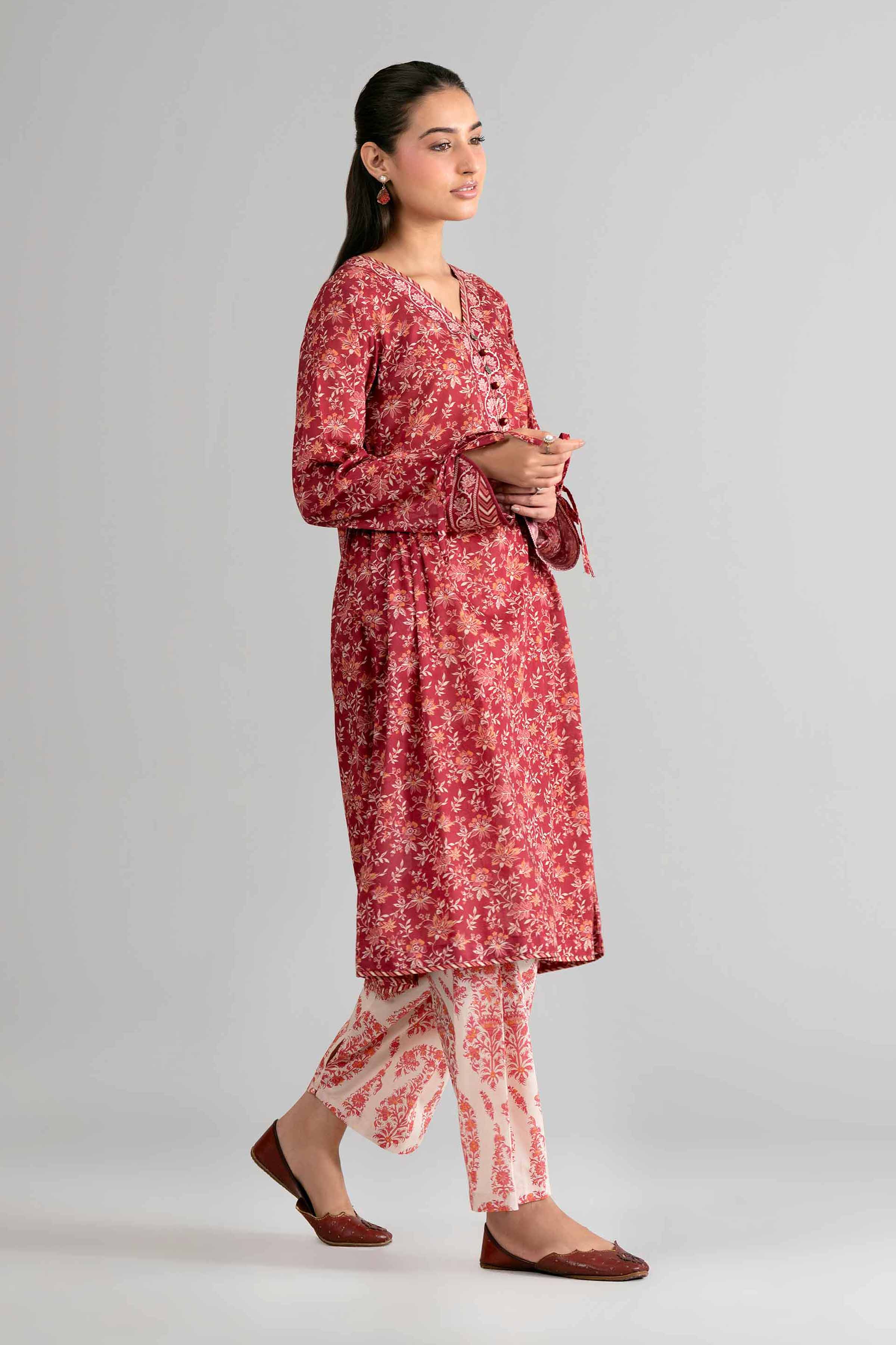 2 Piece - Printed Suit - 42601682 Maroon Lawn 2PC Printed