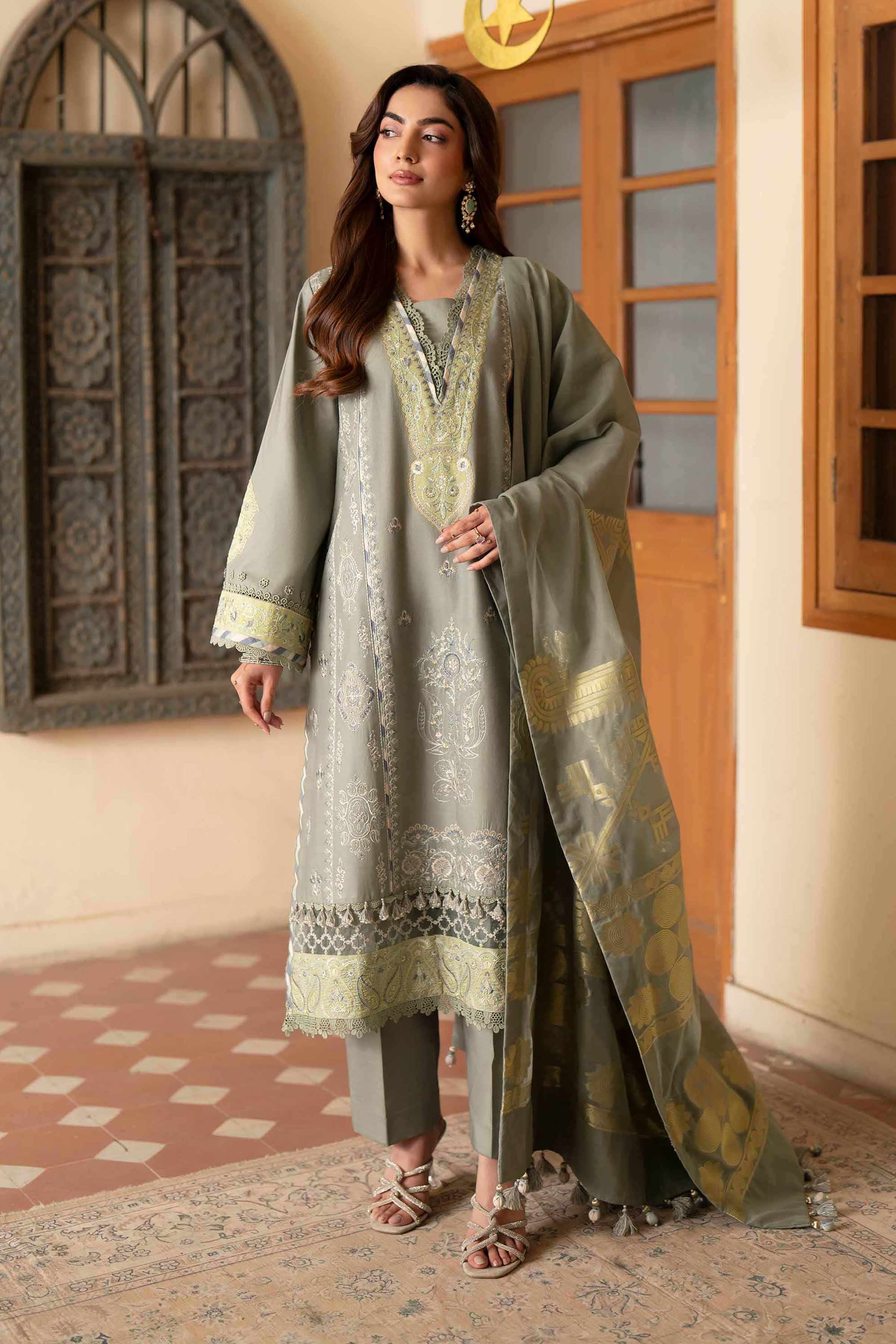 NISHAT UAE 3Pc Embroidered Unstitched Women Green Lawn Suit