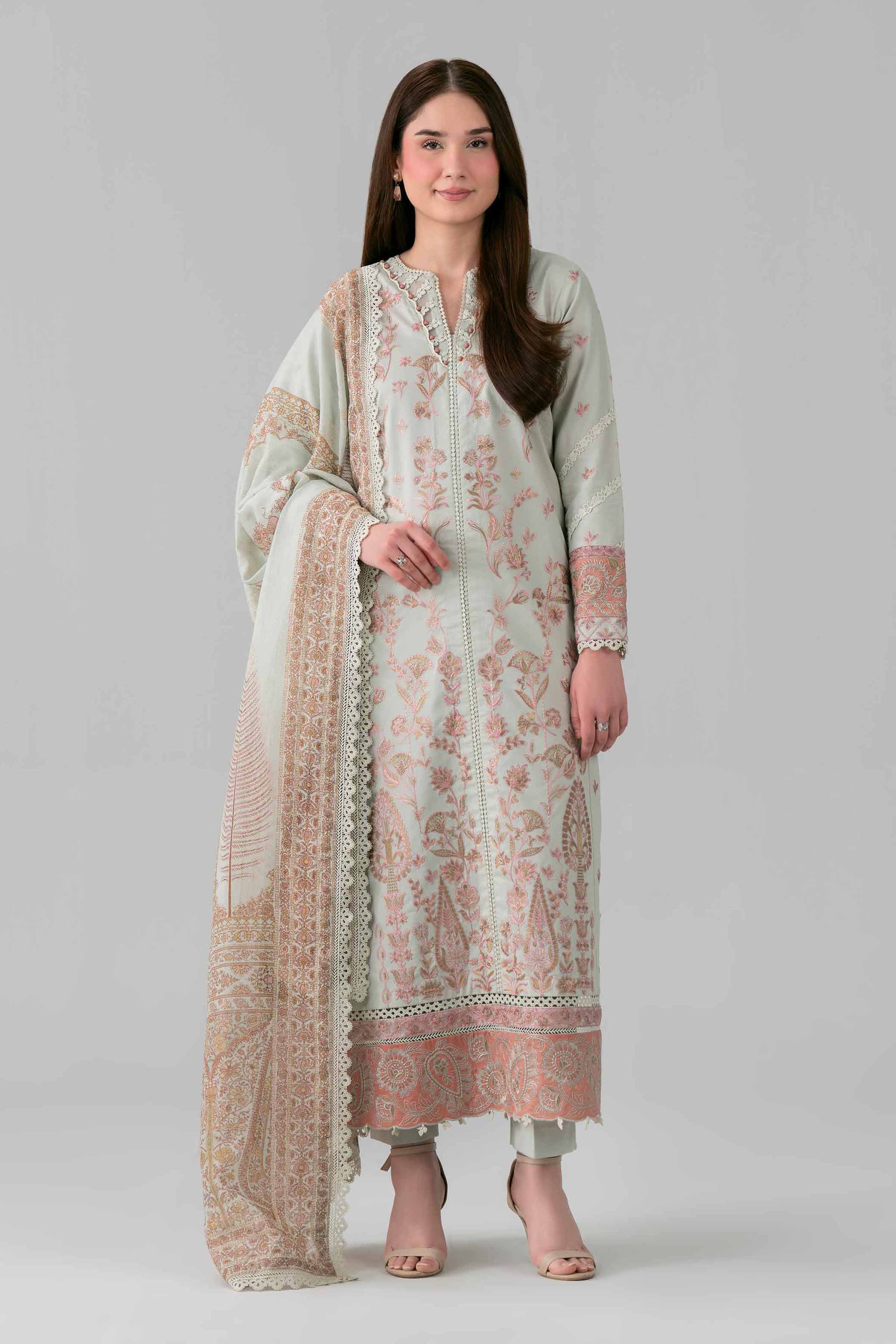 NISHAT UAE 3Pc Embroidered Unstitched Women Green Lawn Suit