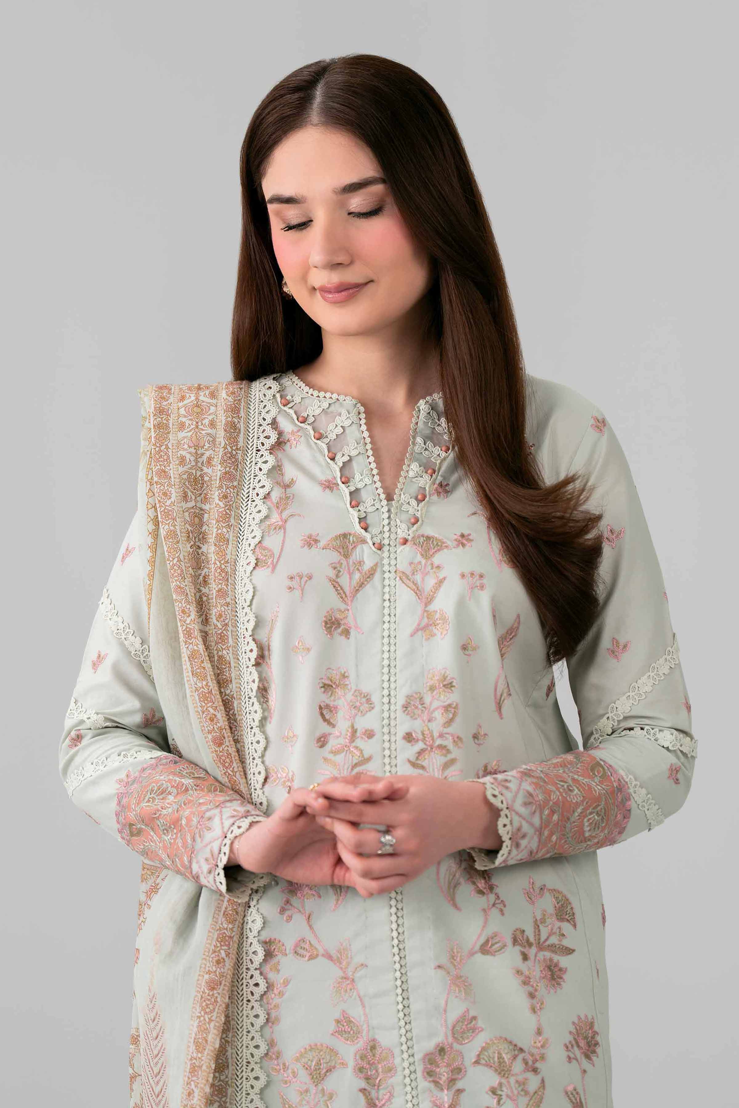 NISHAT UAE 3Pc Embroidered Unstitched Women Green Lawn Suit
