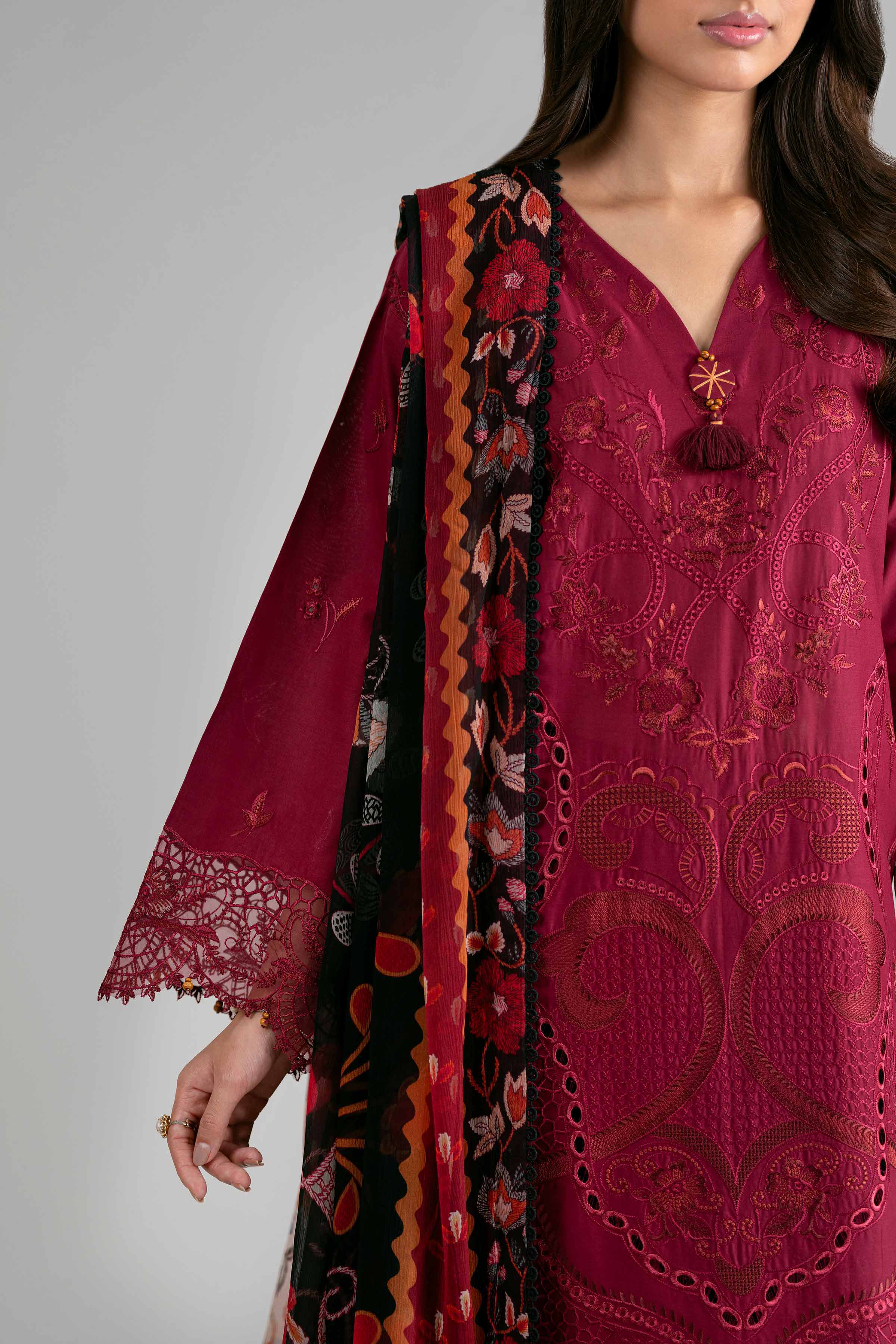 3 Piece - Digital Printed Embroidered Suit - 42601694 Maroon Lawn 3PC Embroidered
