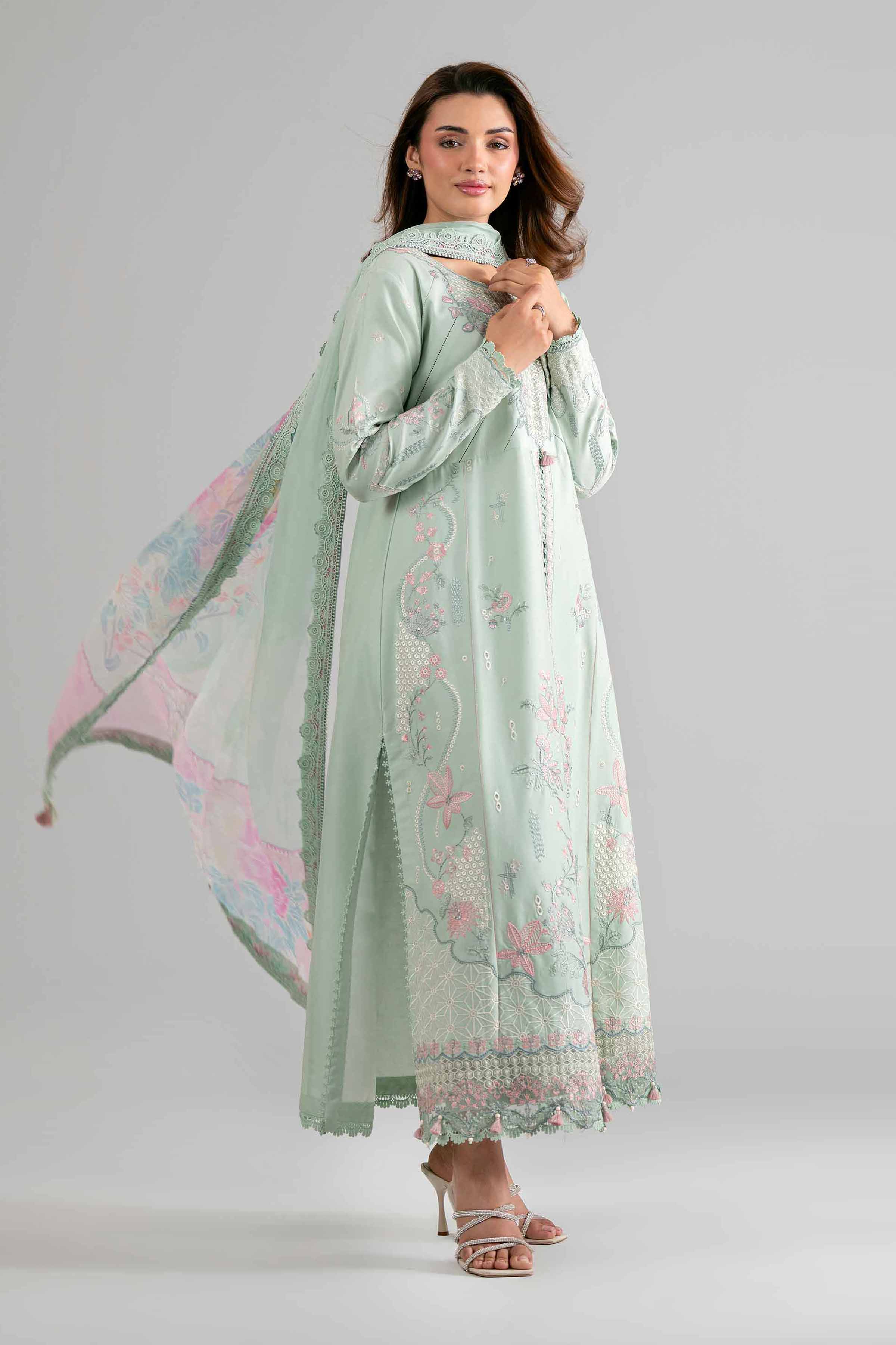 3 Piece - Digital Printed Embroidered Suit - 42601699 Green Lawn 3PC Embroidered