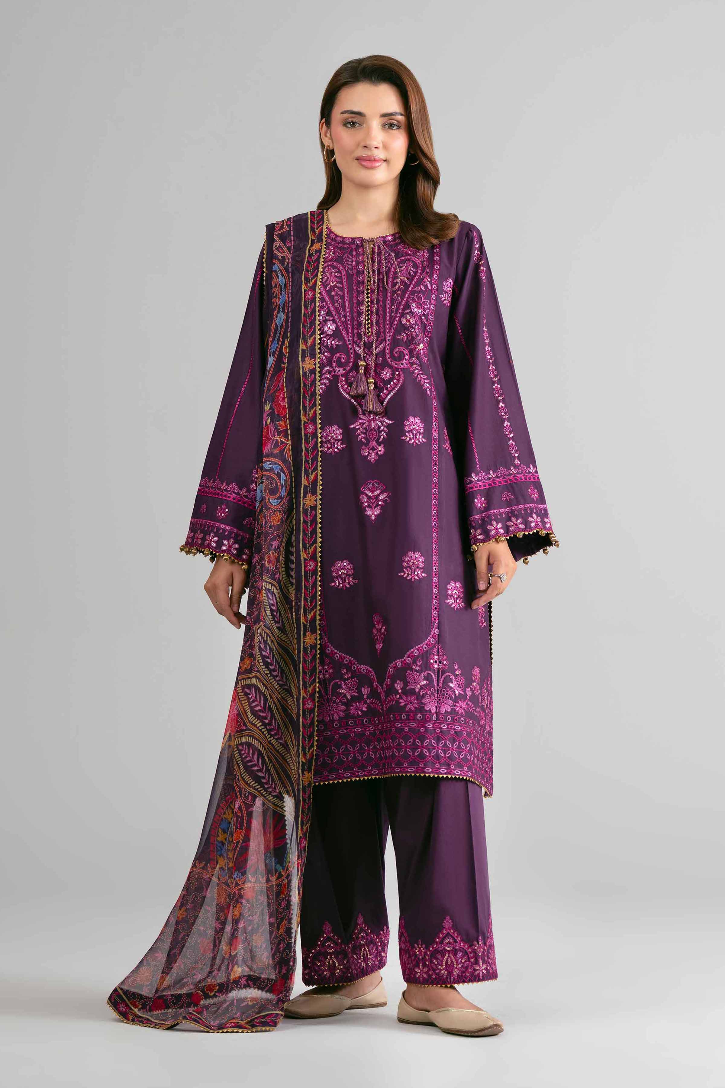 3 Piece - Digital Printed Embroidered Suit - 42601701 Purple Lawn 3PC Embroidered
